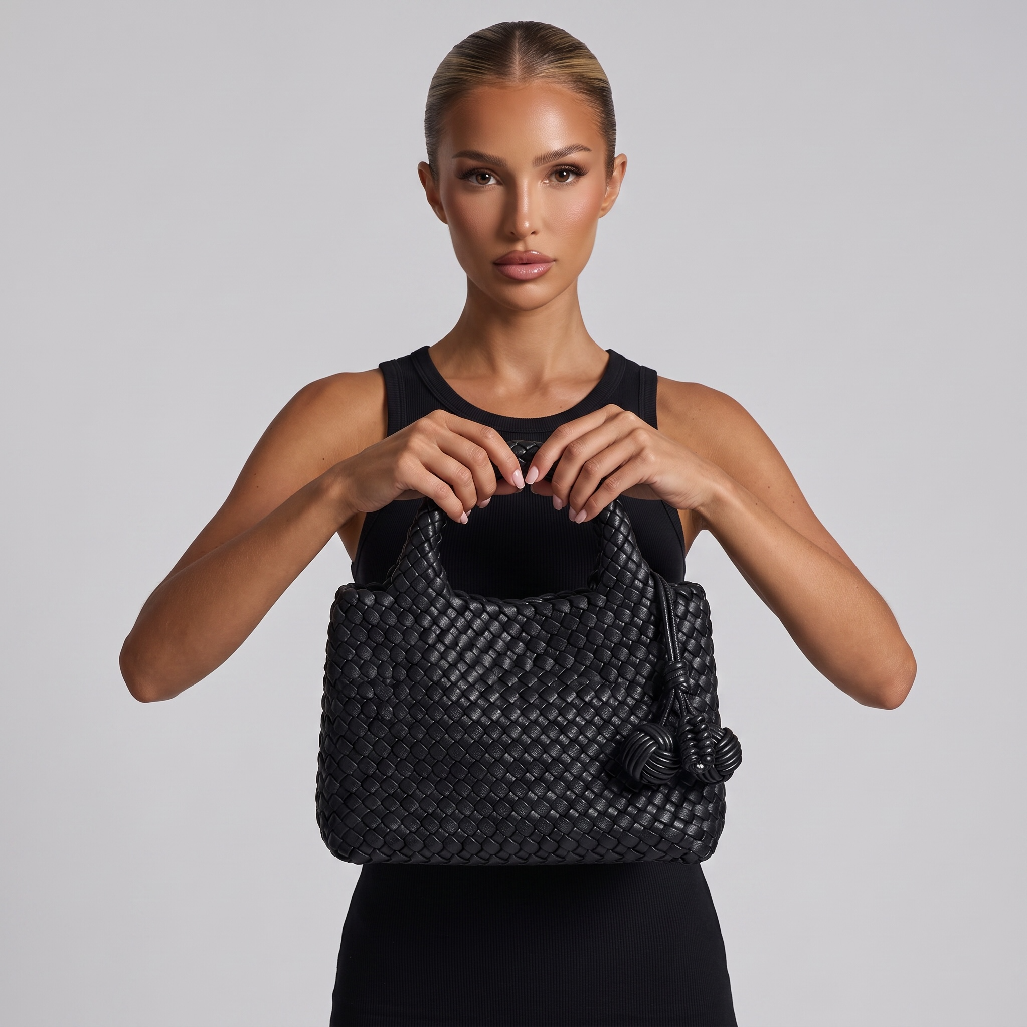 Bottega Veneta Black Woven Tote & Pouch Set 🖤✨ | Luxury Intrecciato Leather Handbag