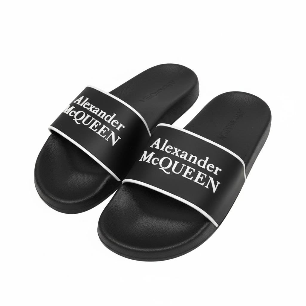 Alexander McQueen Black & White Logo Slides 🖤🤍🔥 | Iconic Luxury Summer Essential 👑