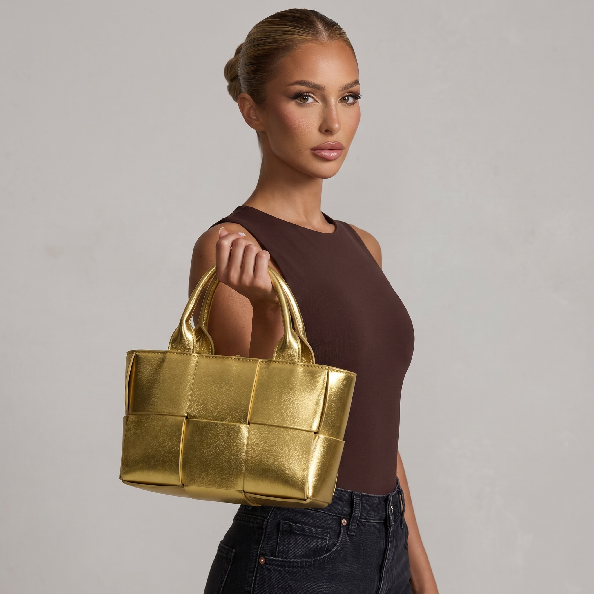 💛 Gold Bottega Veneta Mini Intrecciato Tote & Card Holder