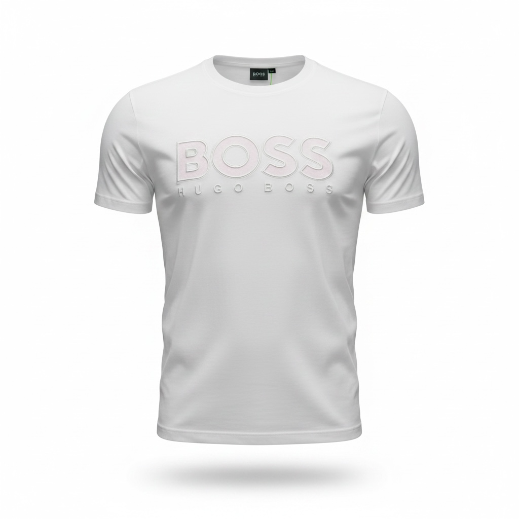 HUGO BOSS White Embossed Logo T-Shirt 🤍✨ Clean Luxury Edition