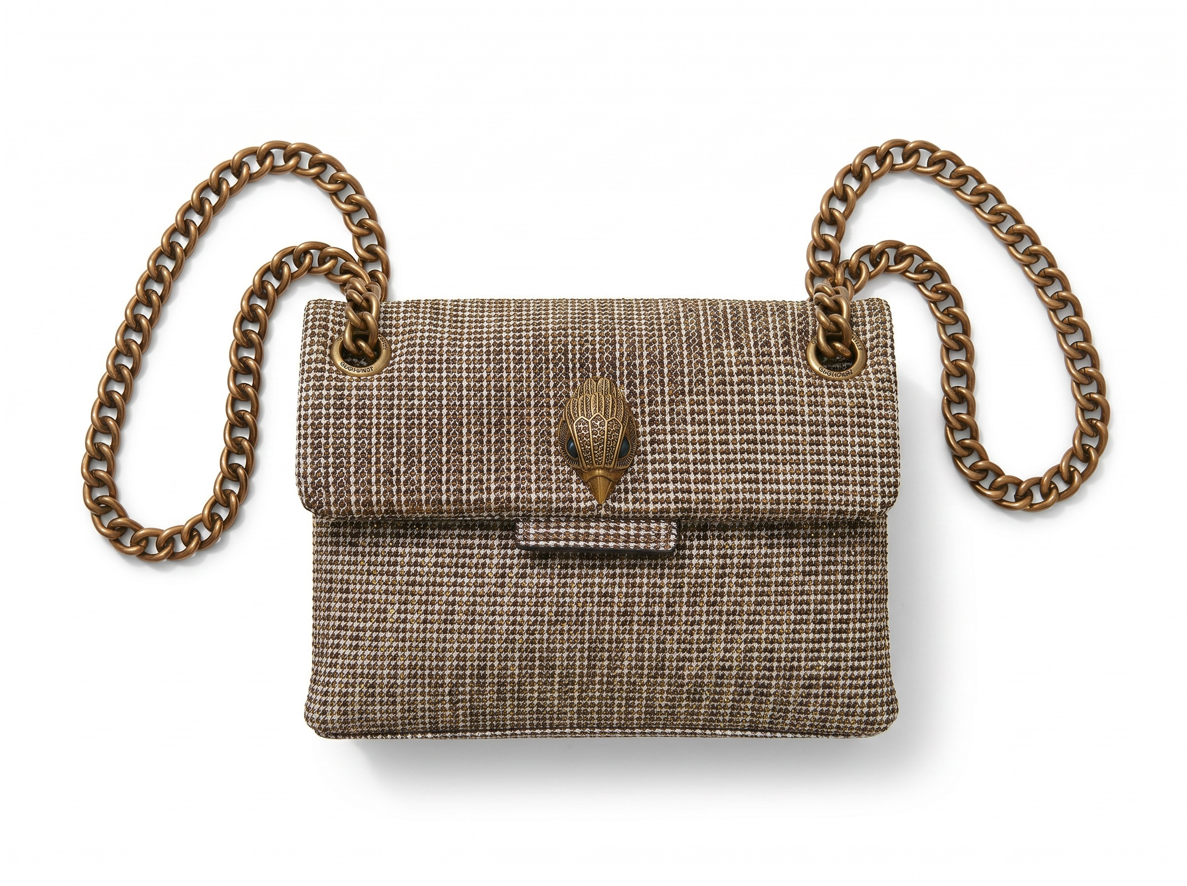 👜 Kurt Geiger Tweed Chain Shoulder Bag – Elegant Beige & Gold Edition ✨