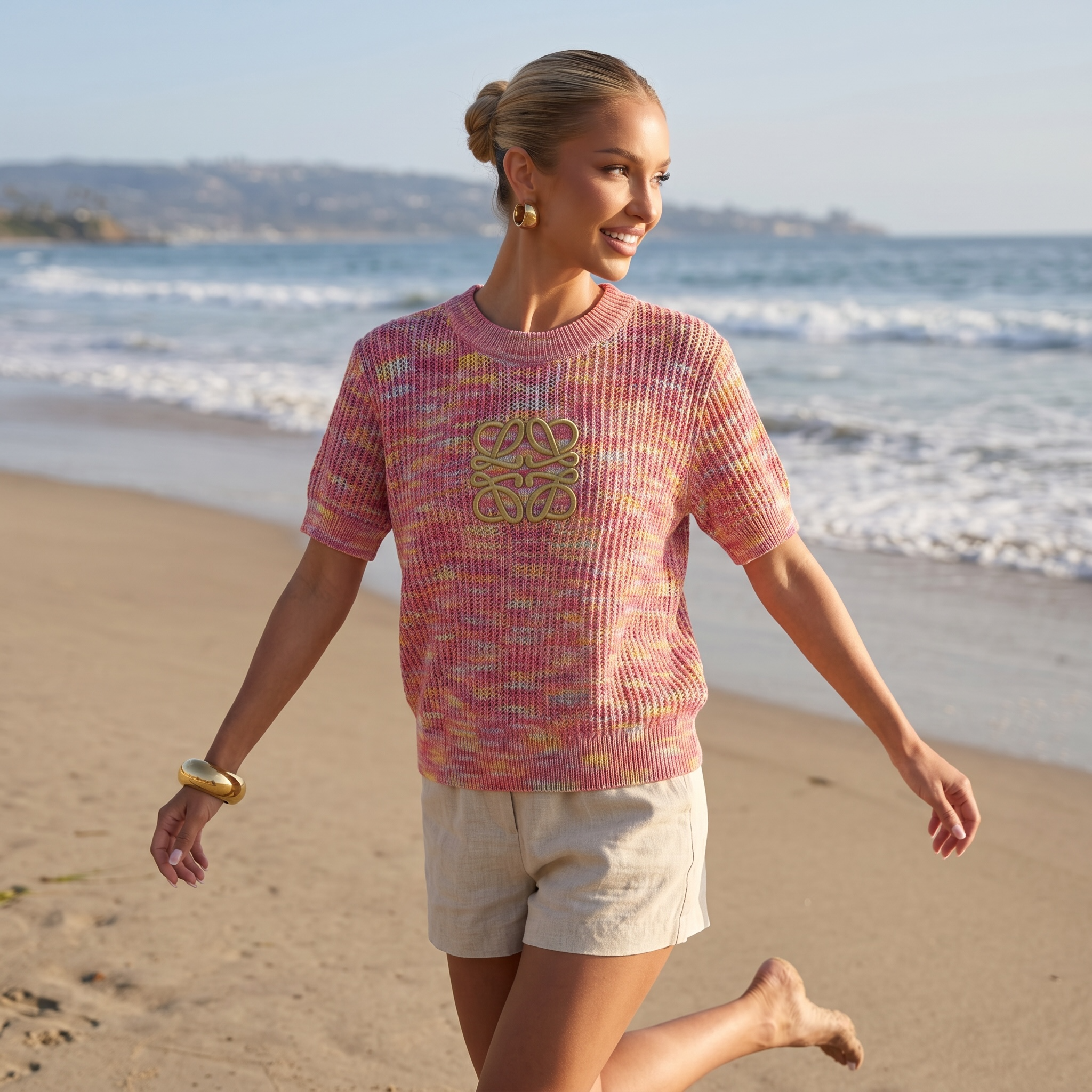 🌸 Loewe Anagram Melange Knit Top – Pink Multi