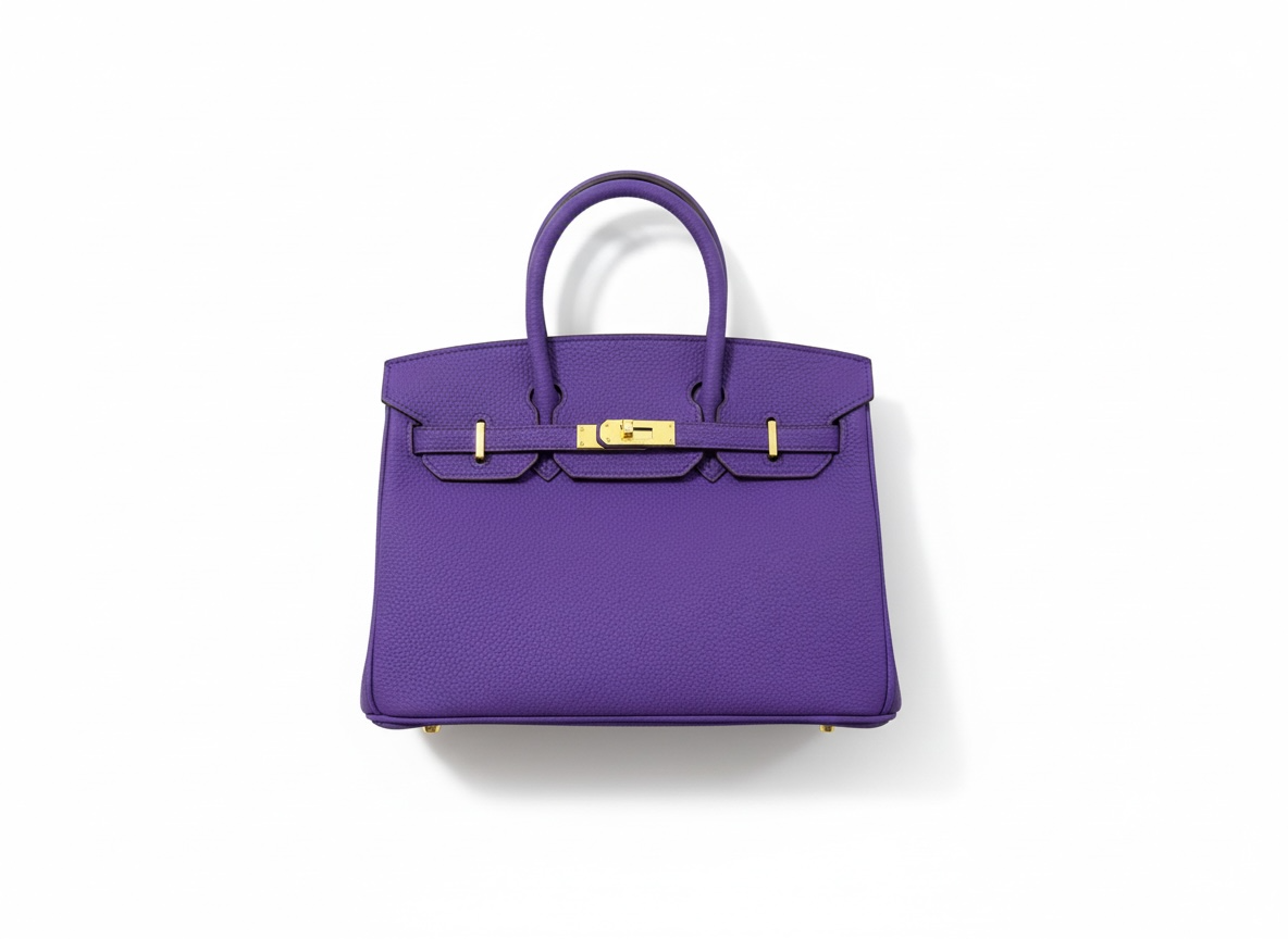 Hermès Birkin-Style Purple Leather Handbag with Twilly Strap & Charm 💜✨