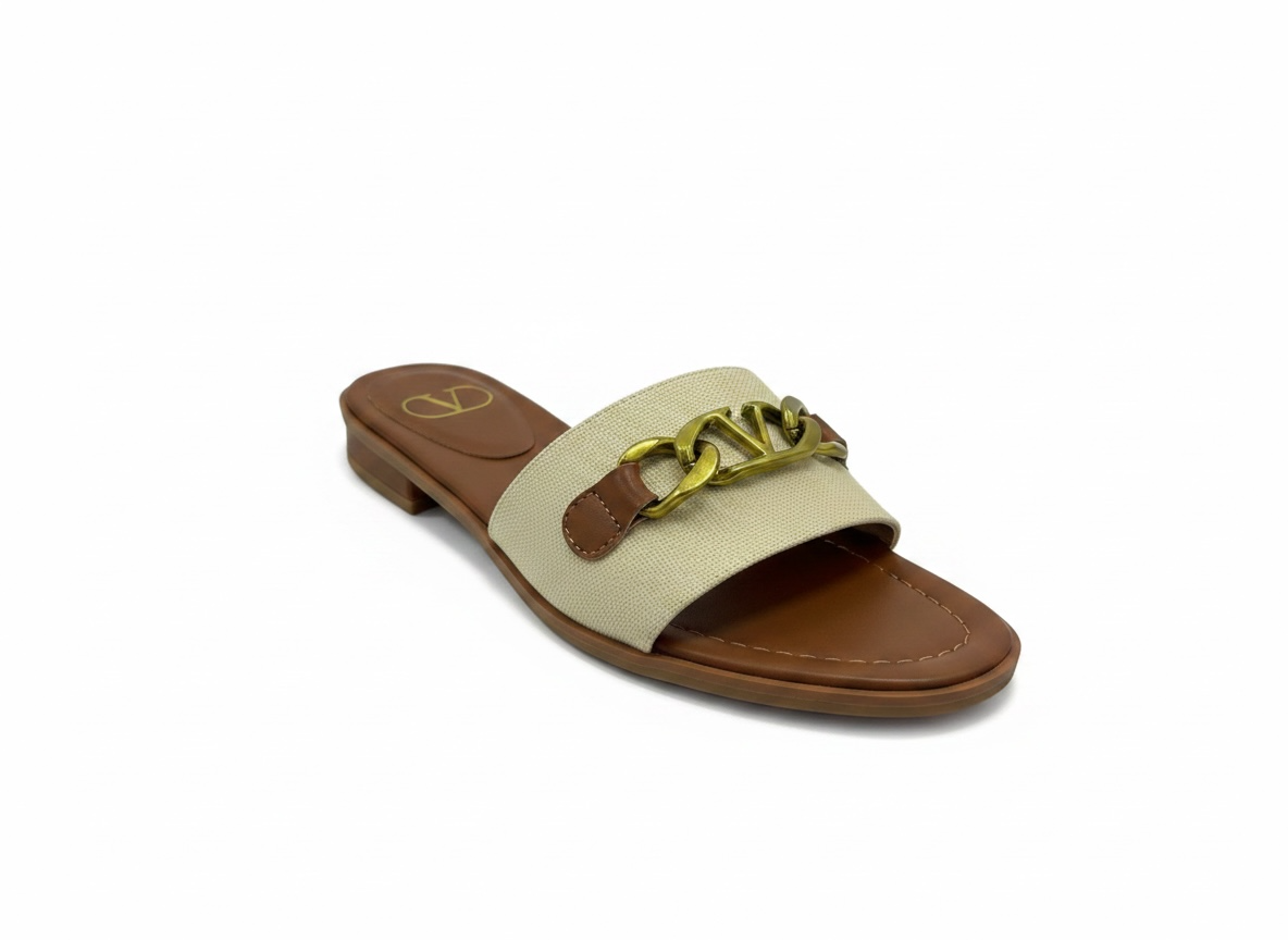 Valentino VLogo Slide Sandals 🤎✨ Gold Chain Edition