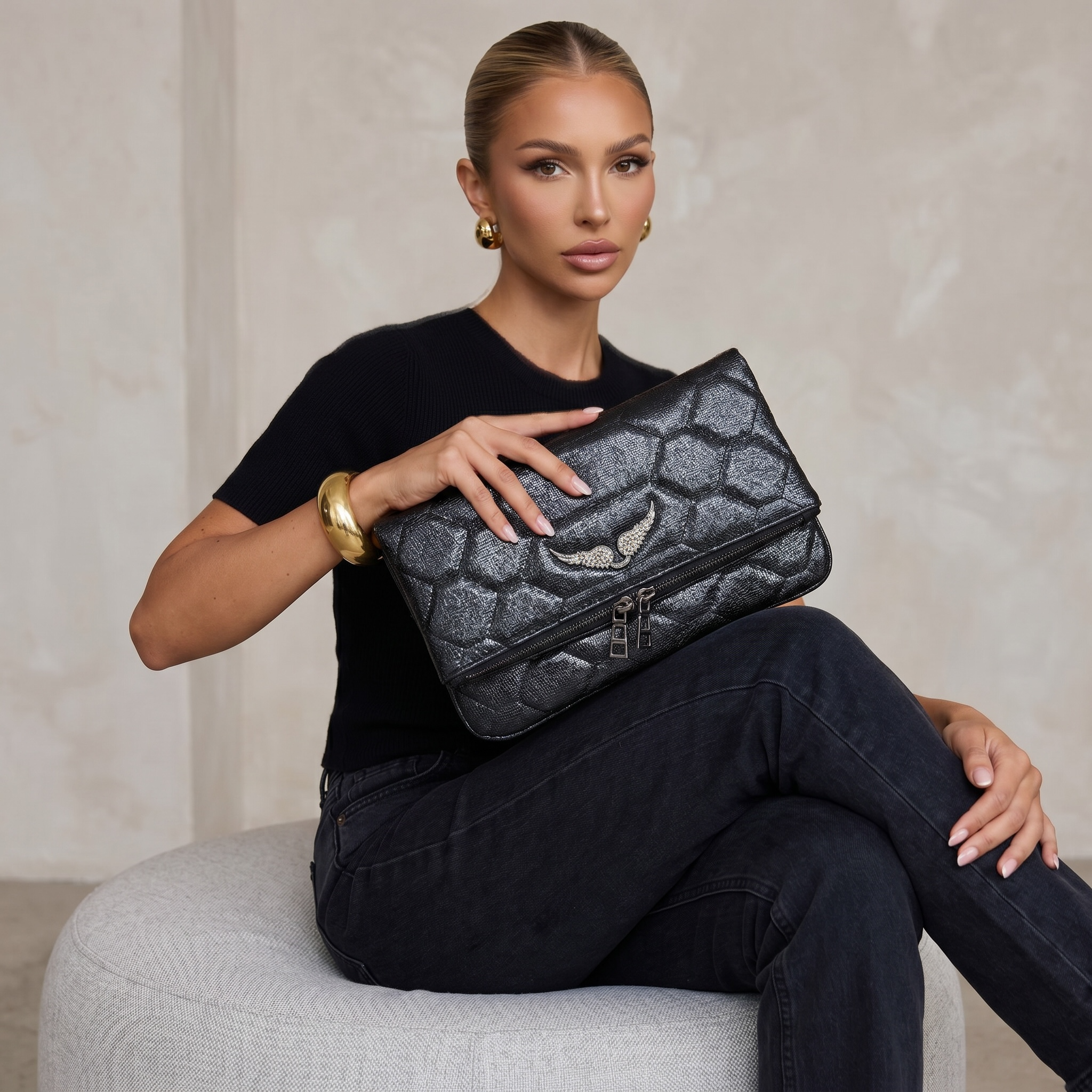 🖤 Zadig & Voltaire Rocky Quilted Foldover Clutch Bag ✨