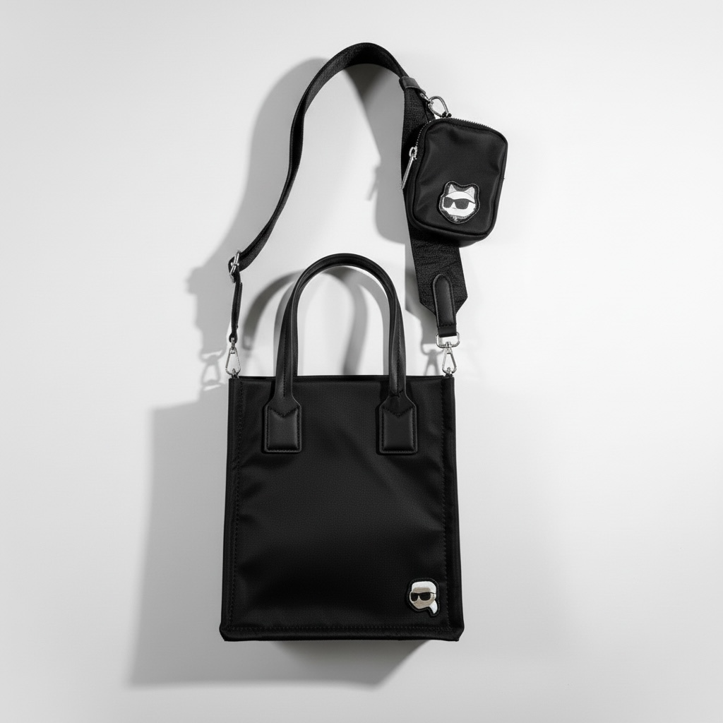KARL LAGERFELD Mini Black Tote Bag 🖤✨ | Crossbody Set with Pouch