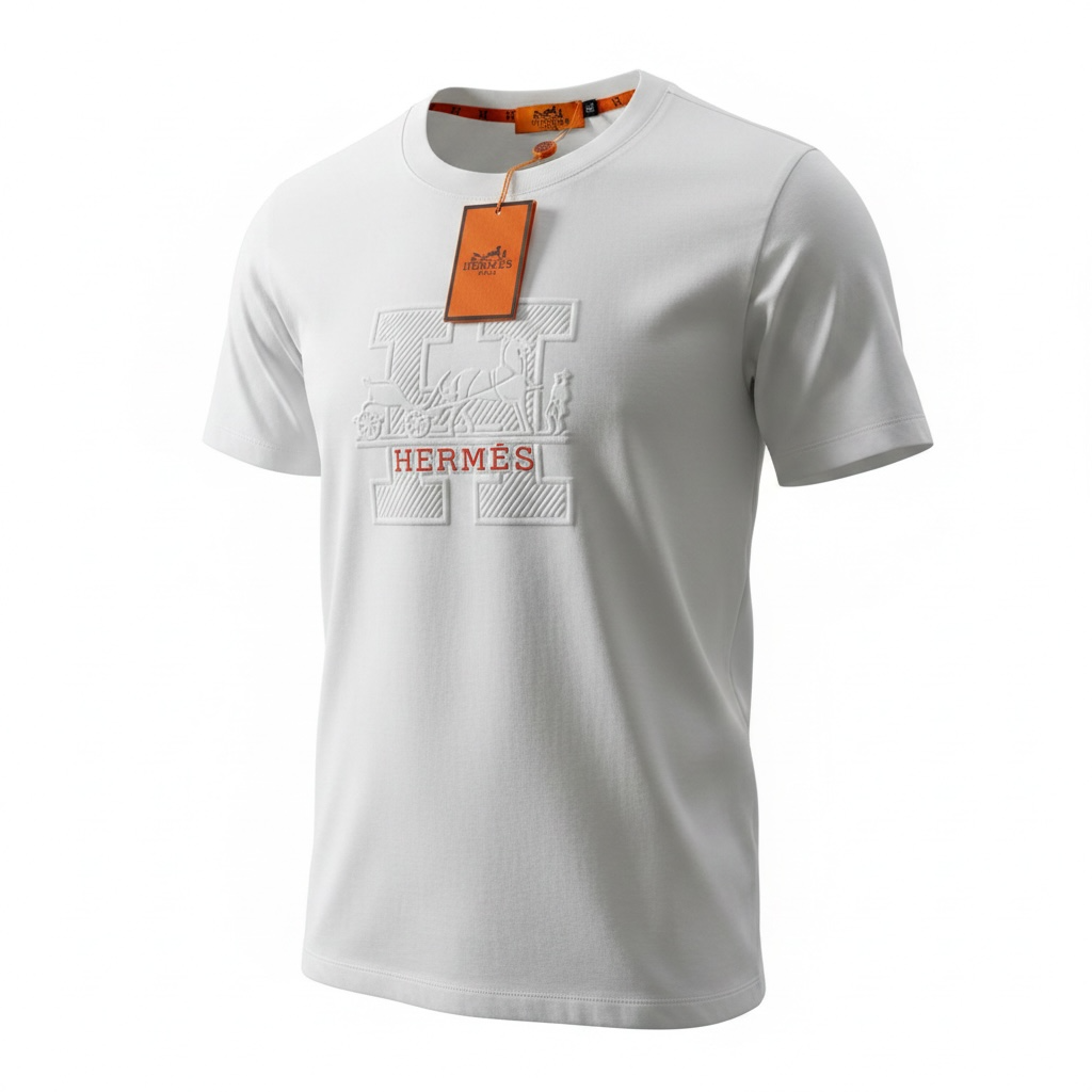 Hermès White T-Shirt 🤍🧡 Signature “H” Logo Edition