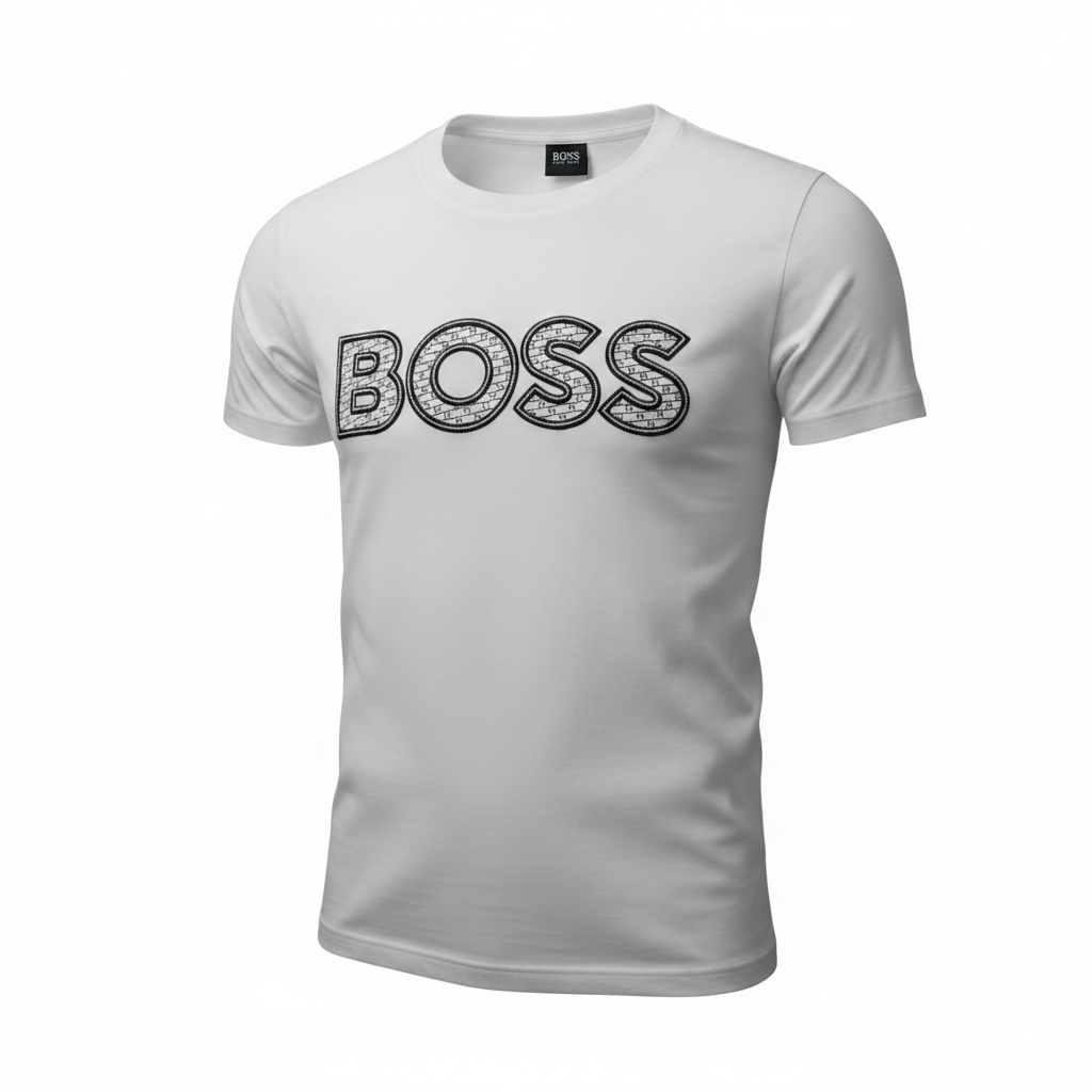 HUGO BOSS White Textured Logo T-Shirt 🤍🖤 Premium Statement Edition