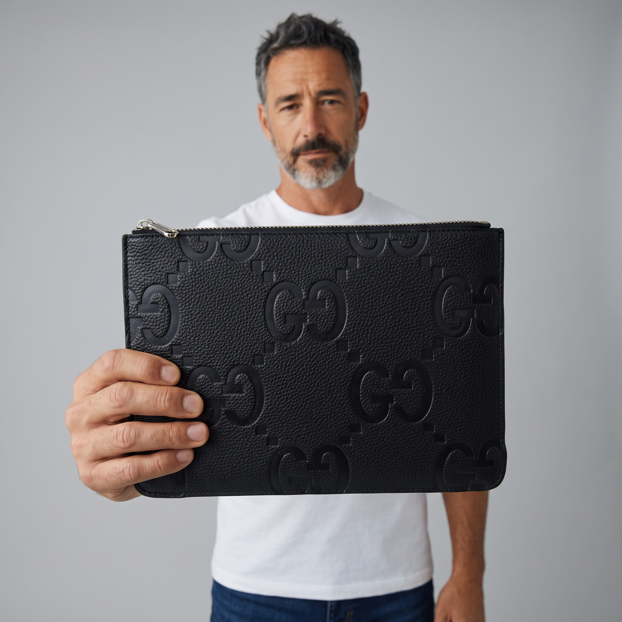 🖤 Gucci Jumbo GG Leather Zip Pouch – Black