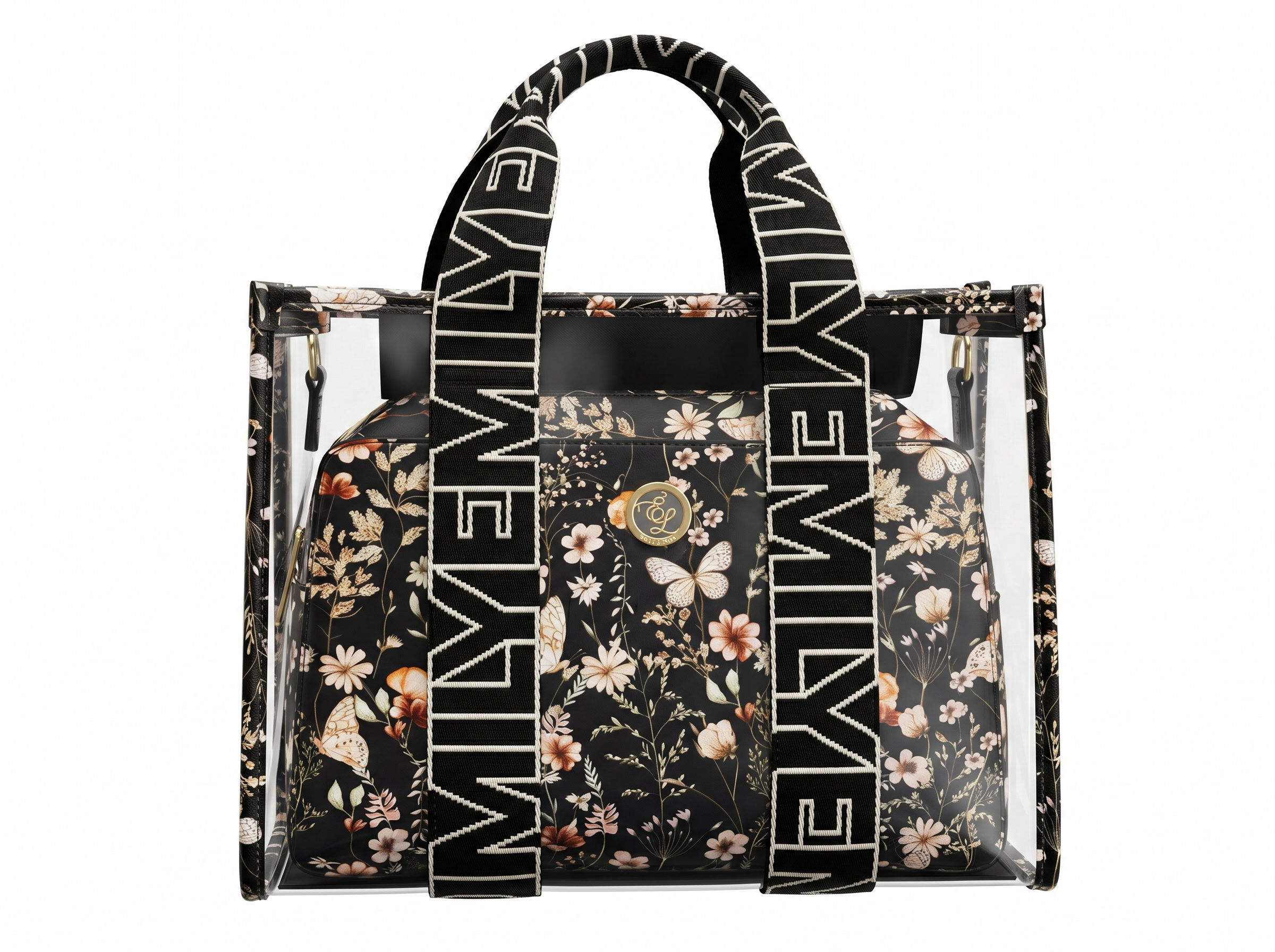 Emily Floral Transparent Beach Tote Set ๐ธ๐ค