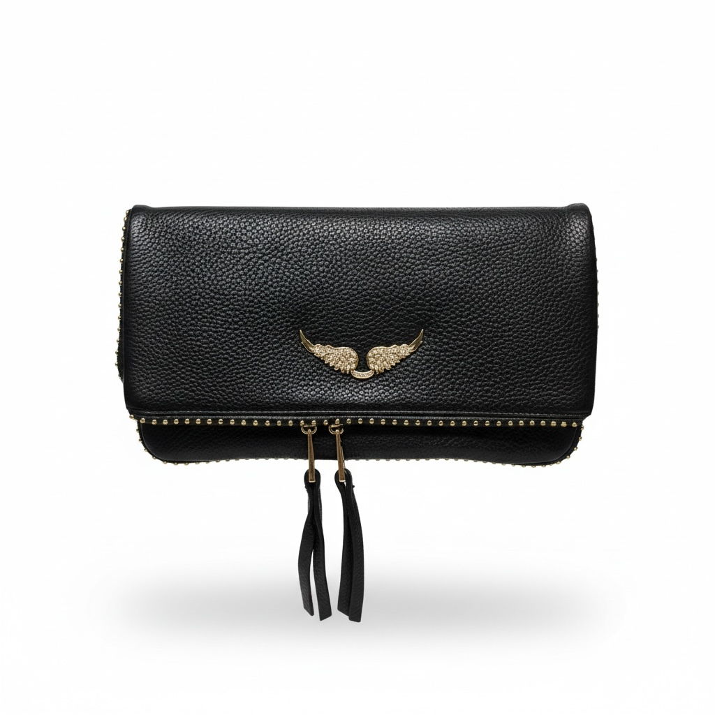 Zadig & Voltaire Foldover Clutch – Black Leather 🖤✨ | Iconic Rock-Chic Essential