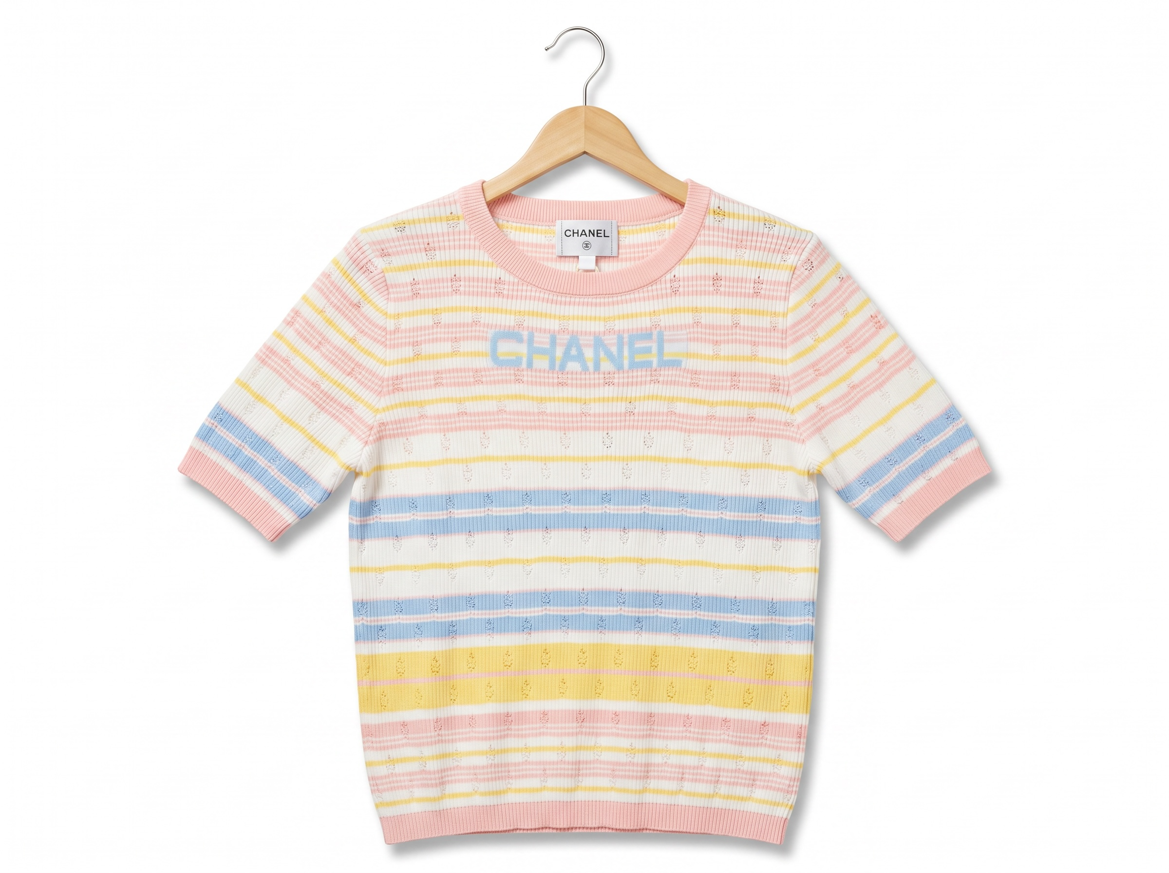 🌸 Chanel Pastel Stripe Ribbed Knit Top