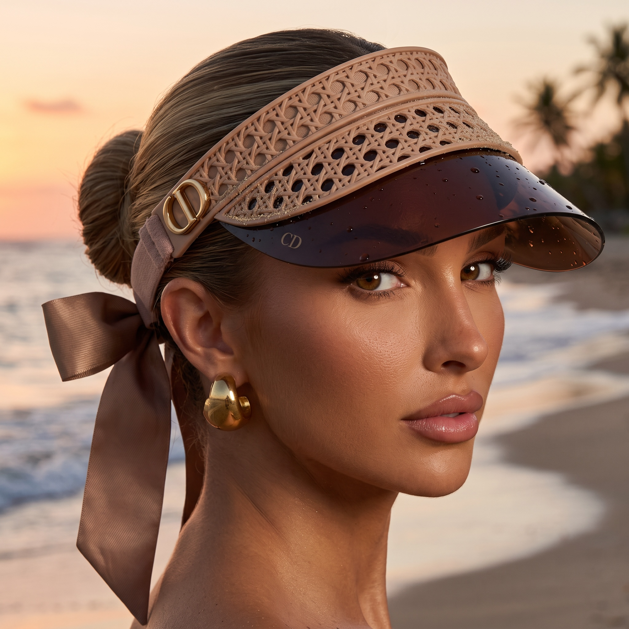 Dior Cannage Bow Visor – Nude Beige 🤎✨