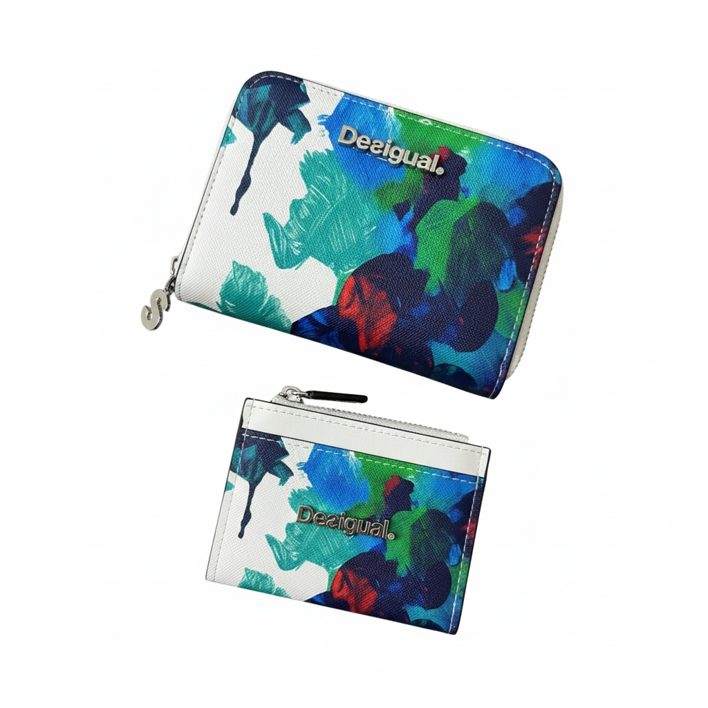 🌿 Desigual Tropical Art Wallet & Card Holder Set 💙✨
