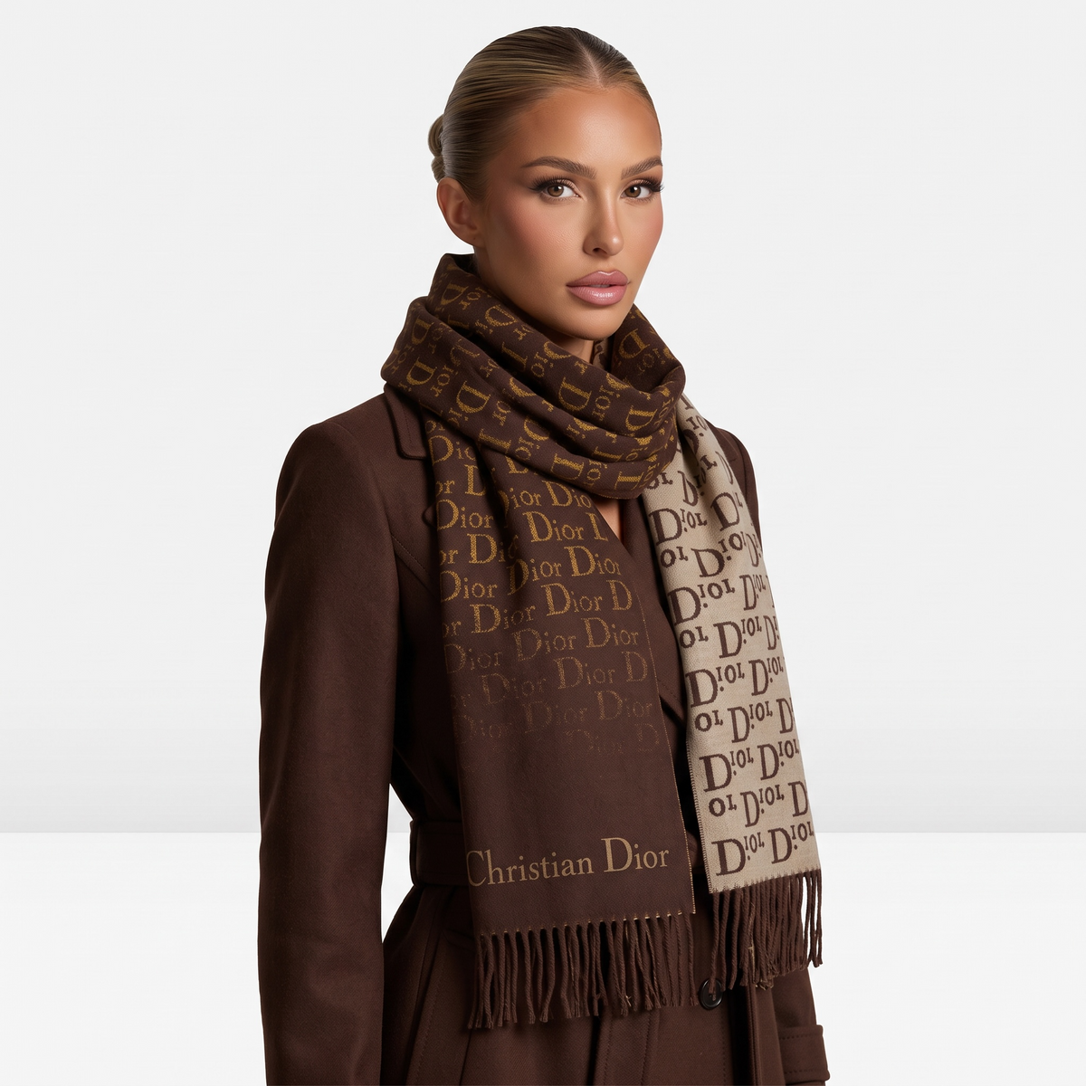Dior Double-Face Luxury Scarf 🤎 | Reversible Monogram Shawl with Tassels