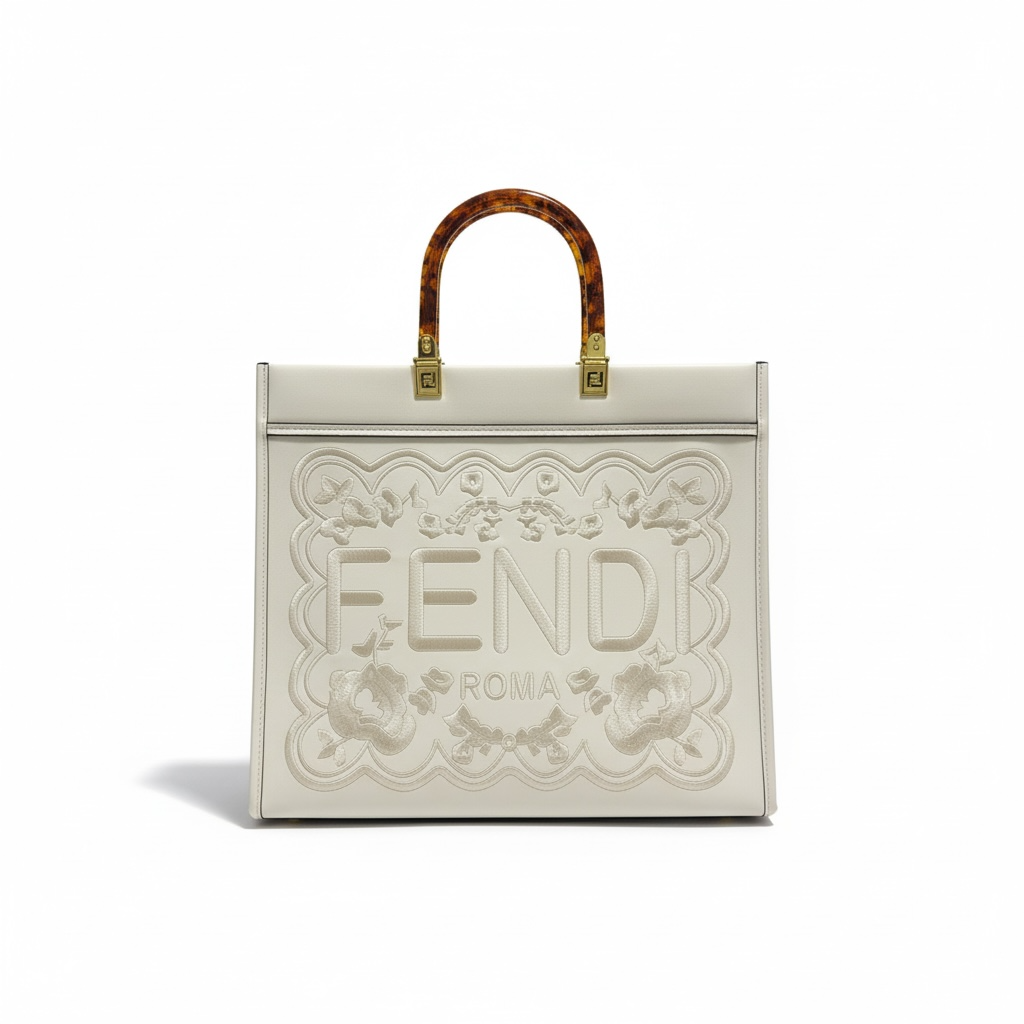 Fendi Roma Embossed Tote 🤍✨ | Elegant Designer Handbag