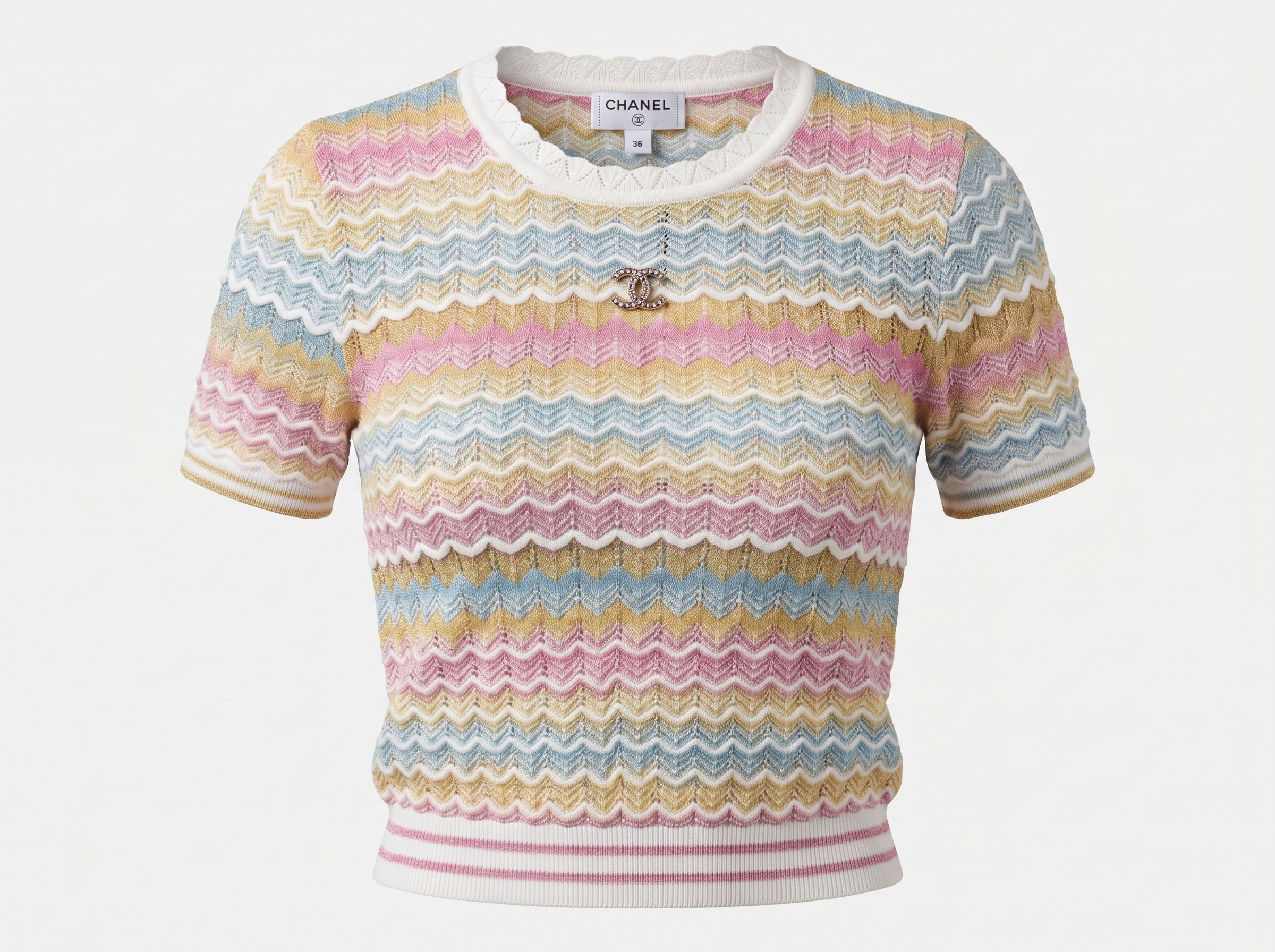Chanel Pastel Chevron Knit Short Sleeve Top 🌸🩵✨