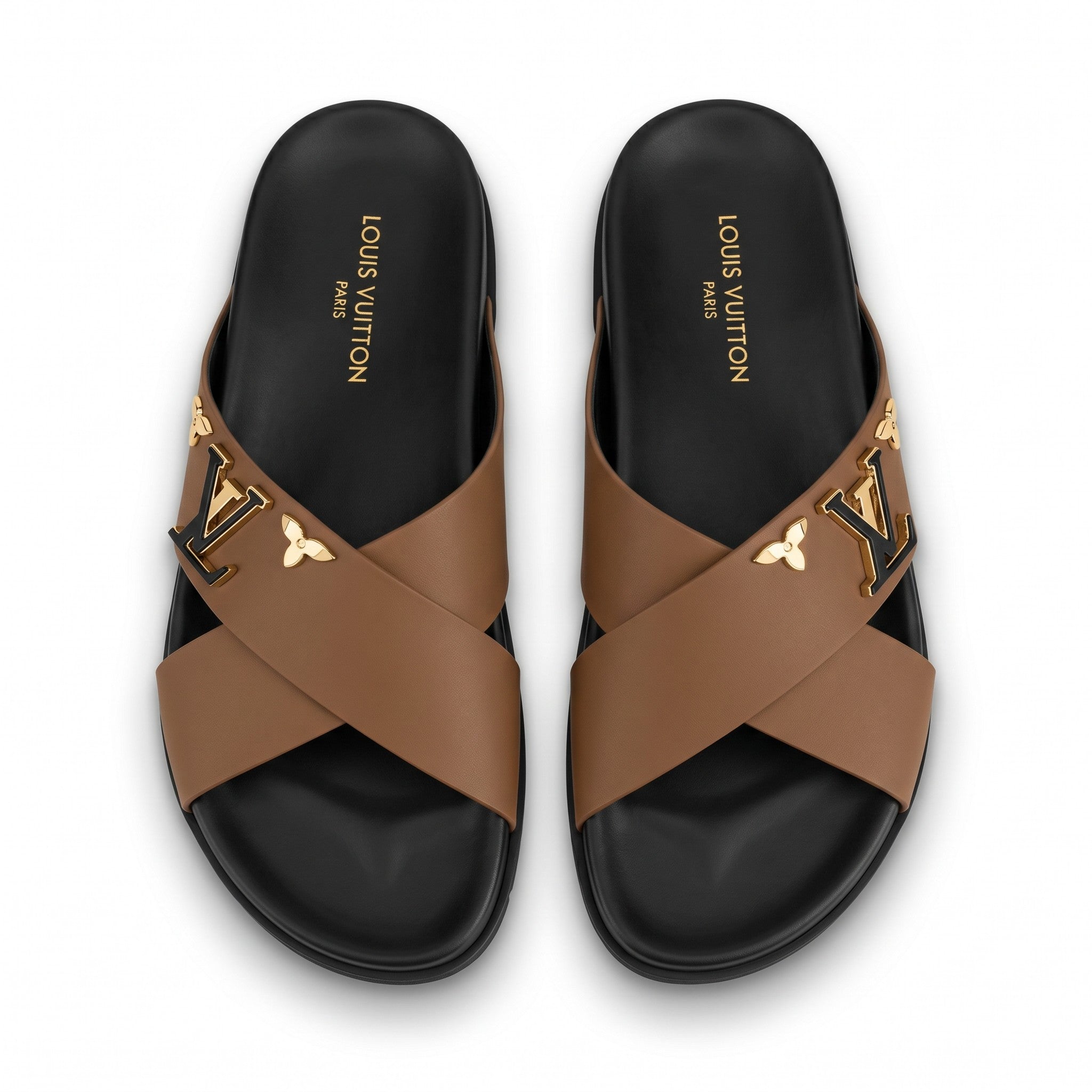 Louis Vuitton Monogram Cross-Strap Slides – Camel Brown