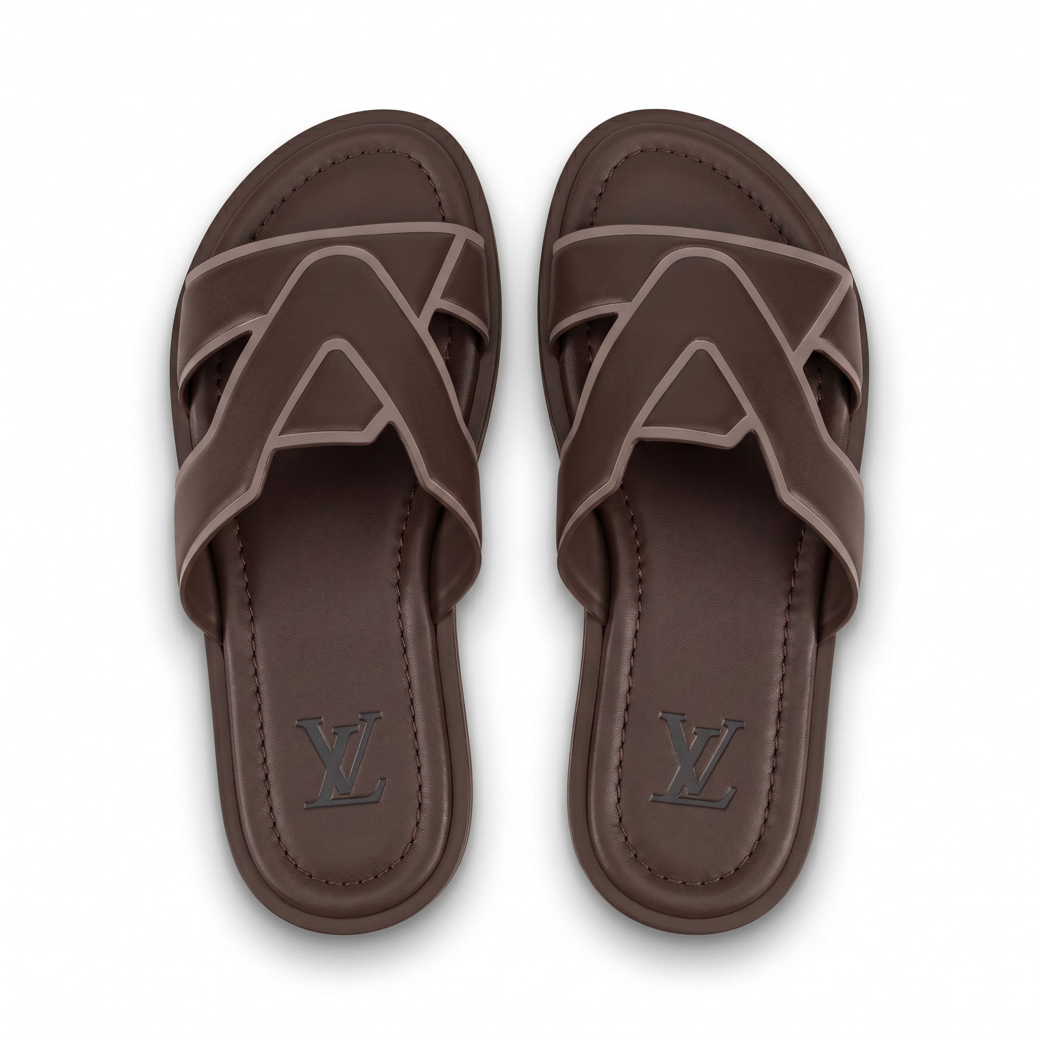 Louis Vuitton LV Cross Strap Leather Slides – Brown