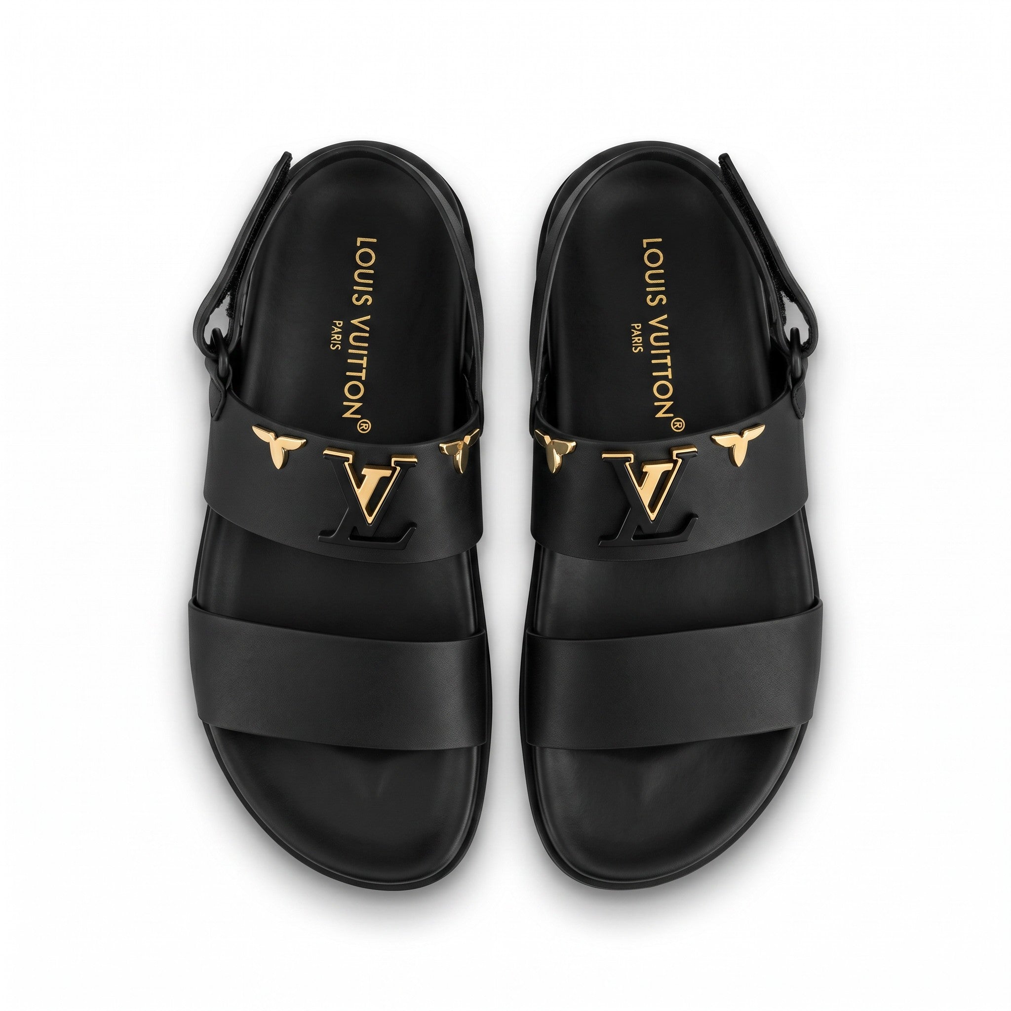 Louis Vuitton LV Monogram Buckle Leather Sandals – Black