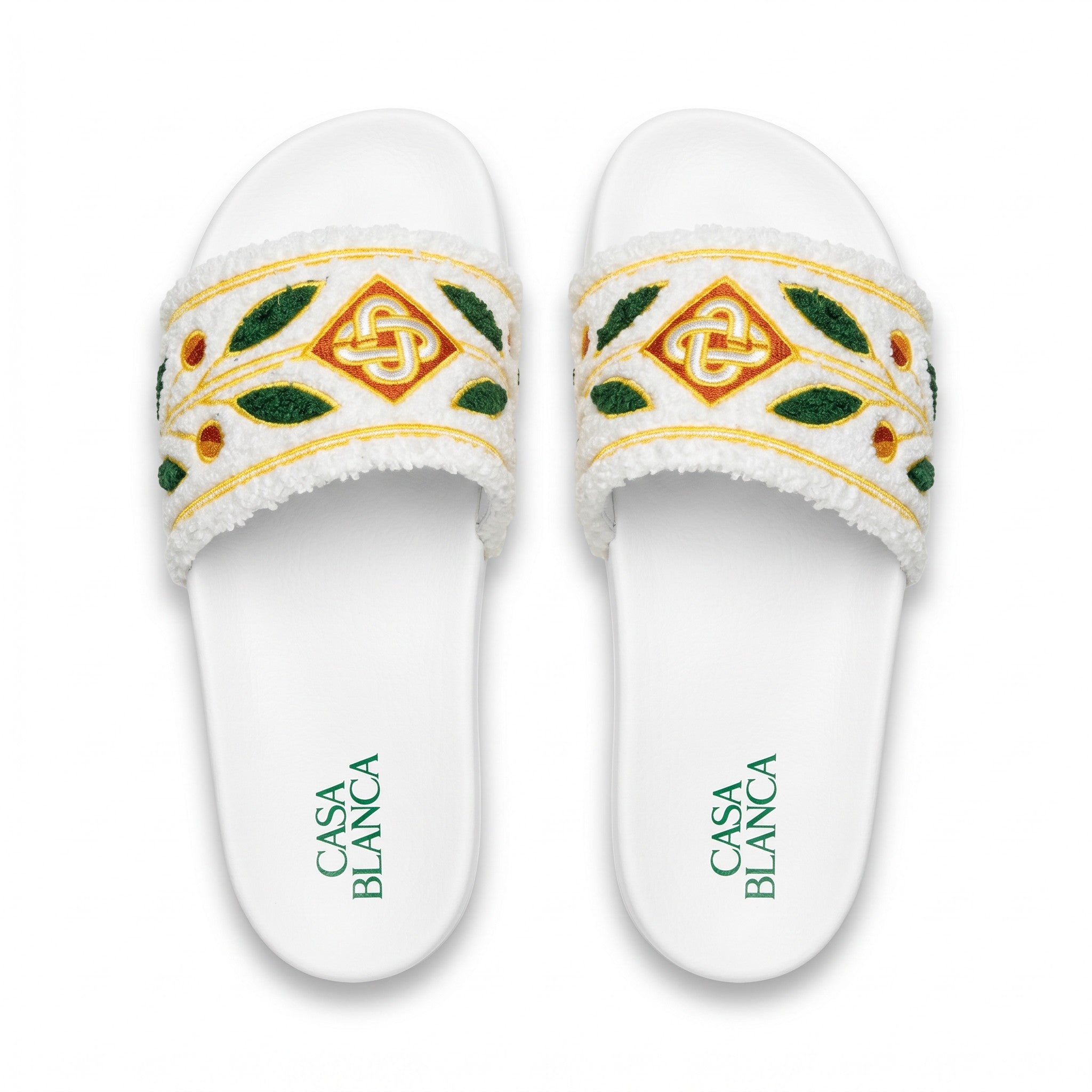 Casablanca Embroidered Terry Cloth Slides – White