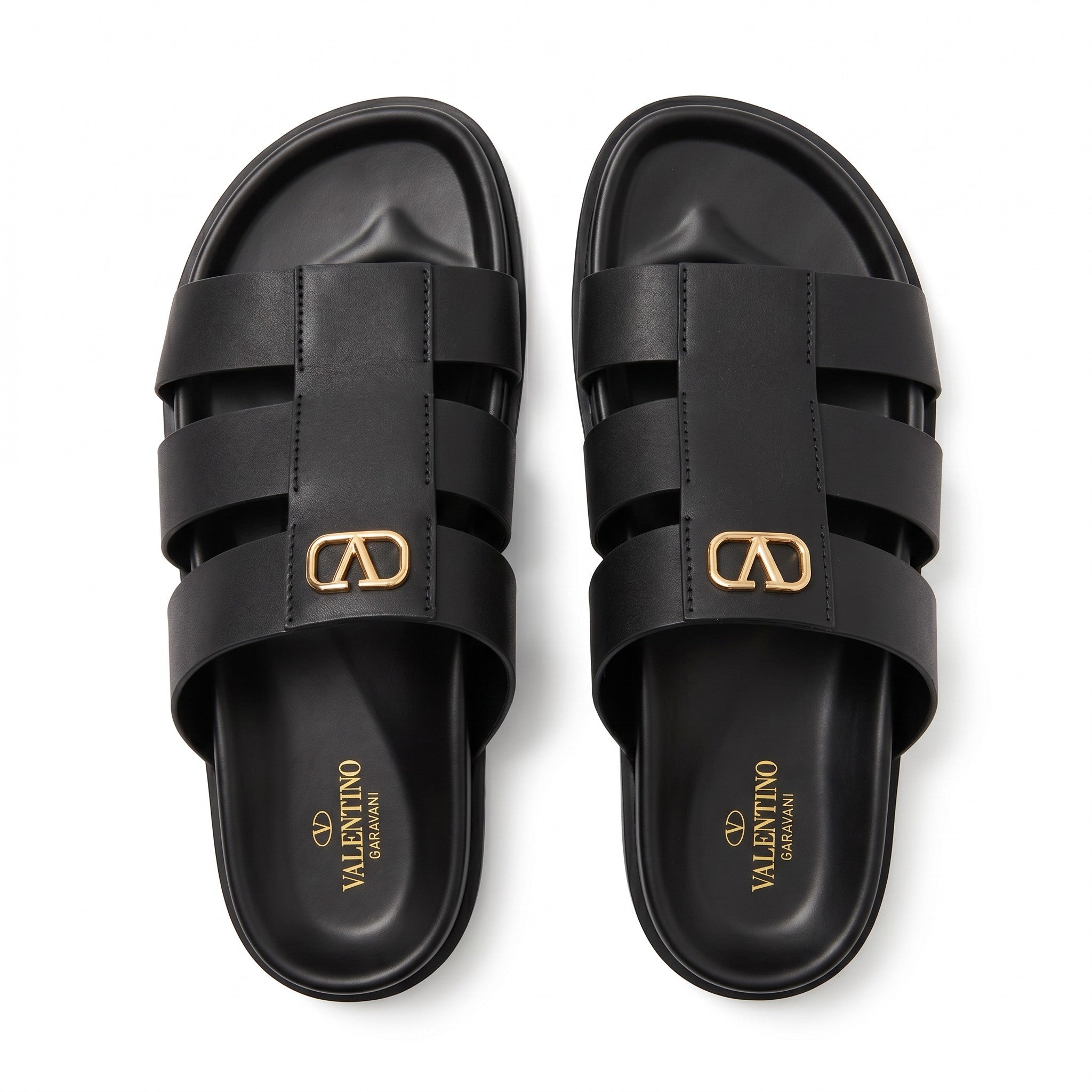 Valentino Garavani VLogo Black Multi-Strap Luxury Slides