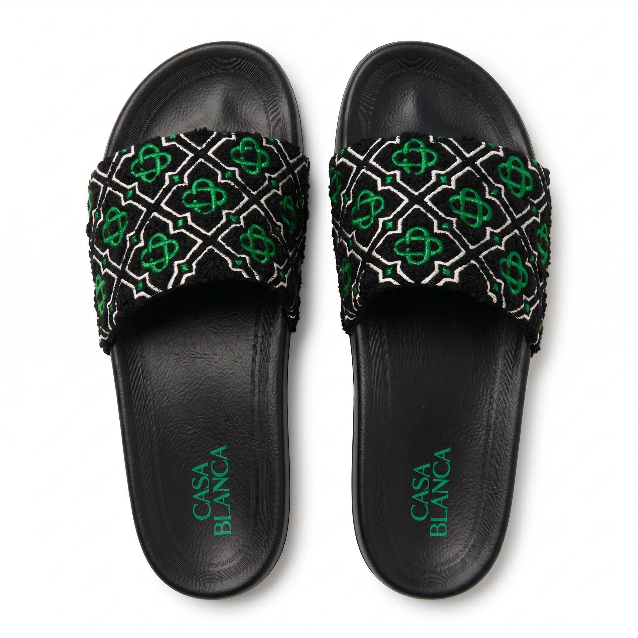 Casablanca Geometric Embroidered Terry Cloth Slides – Black & Green