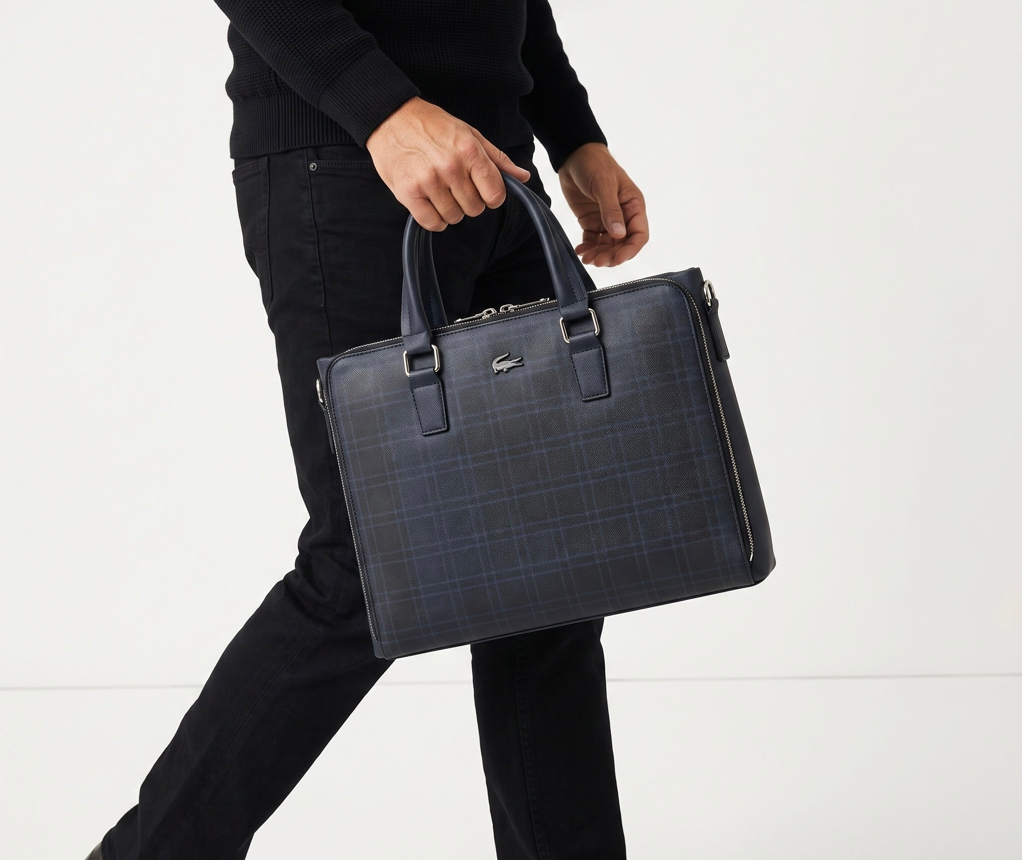 LACOSTE Embossed Leather Briefcase 💼🖤 | Statement Business Edition