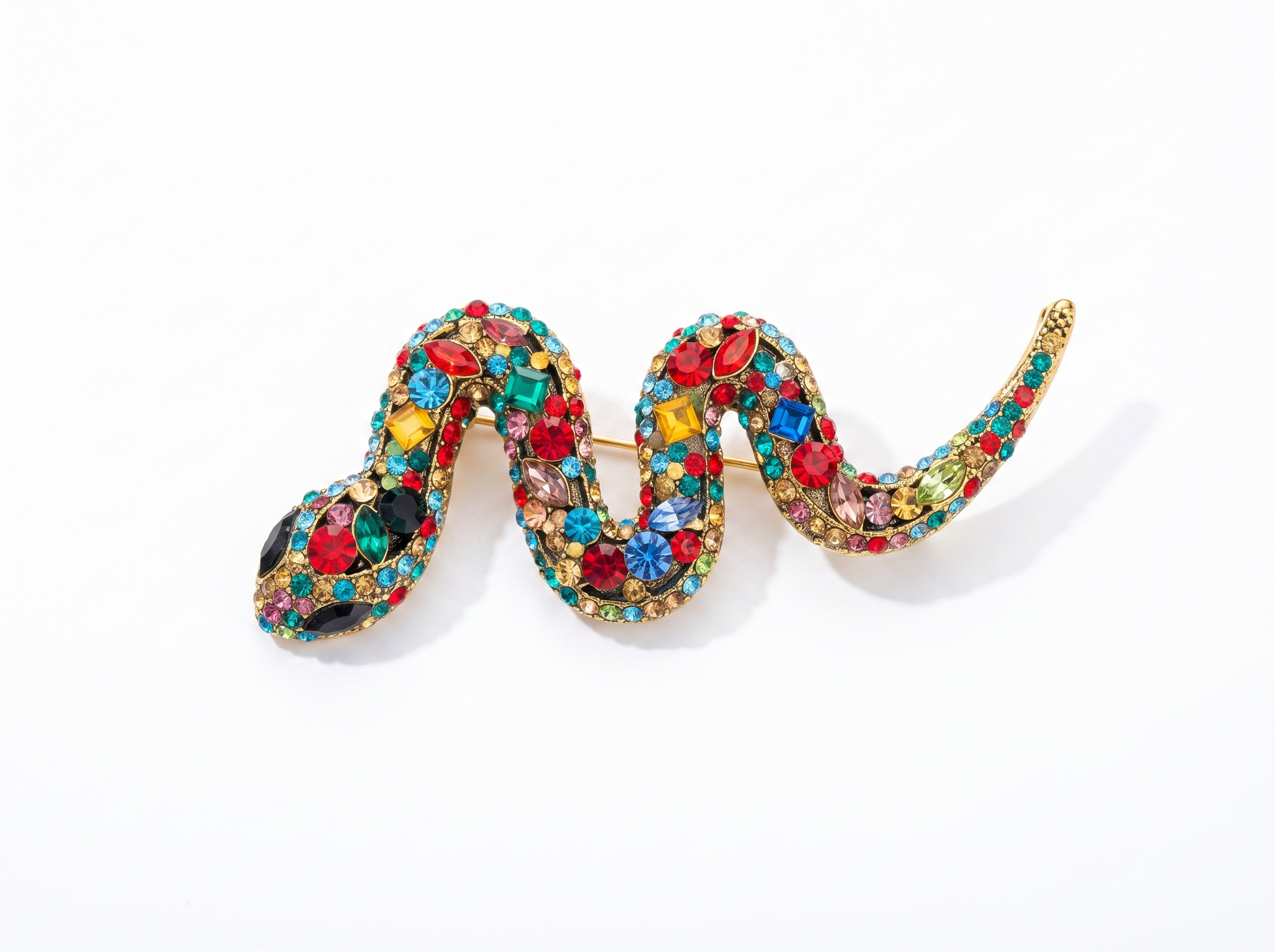 🐍 Rainbow Crystal Snake Brooch