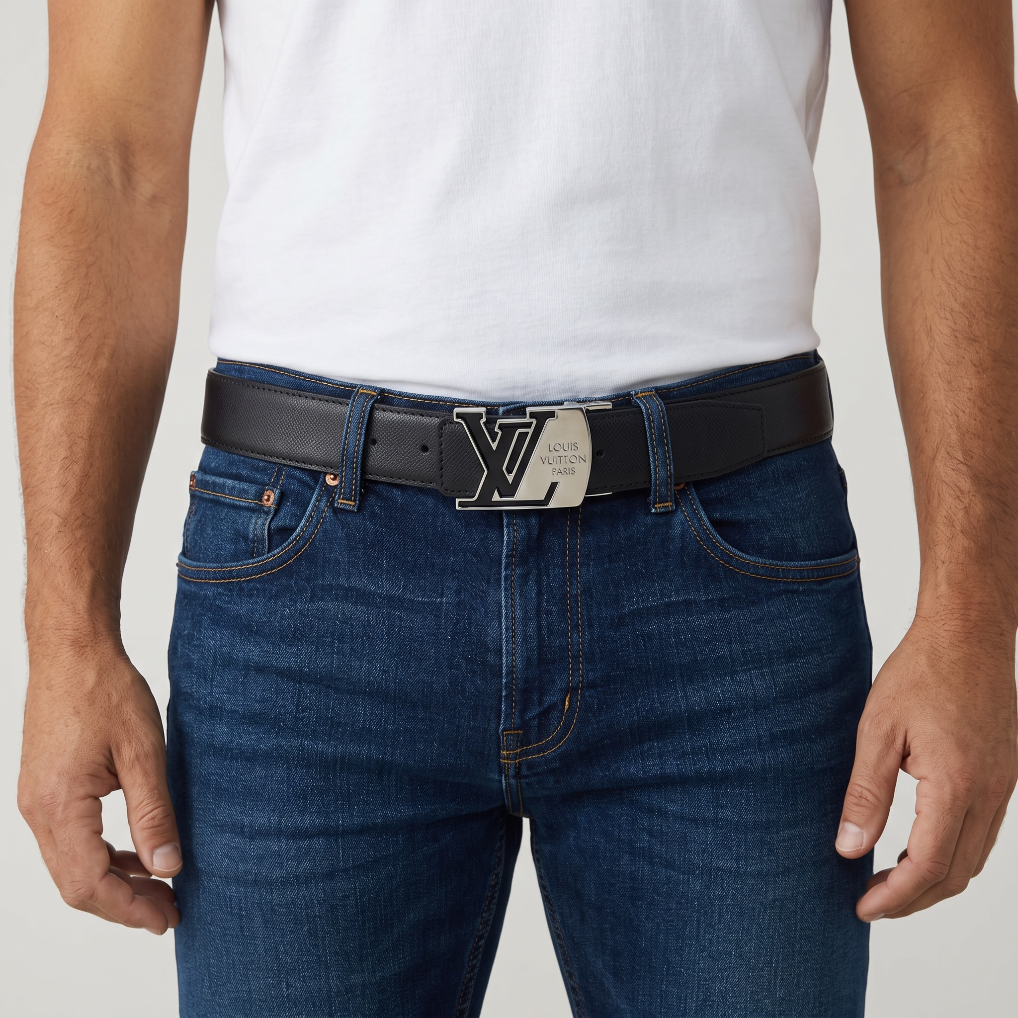 Louis Vuitton Luxury Black Belt 125CM – Silver LV Buckle Premium Designer Belt ✨🖤