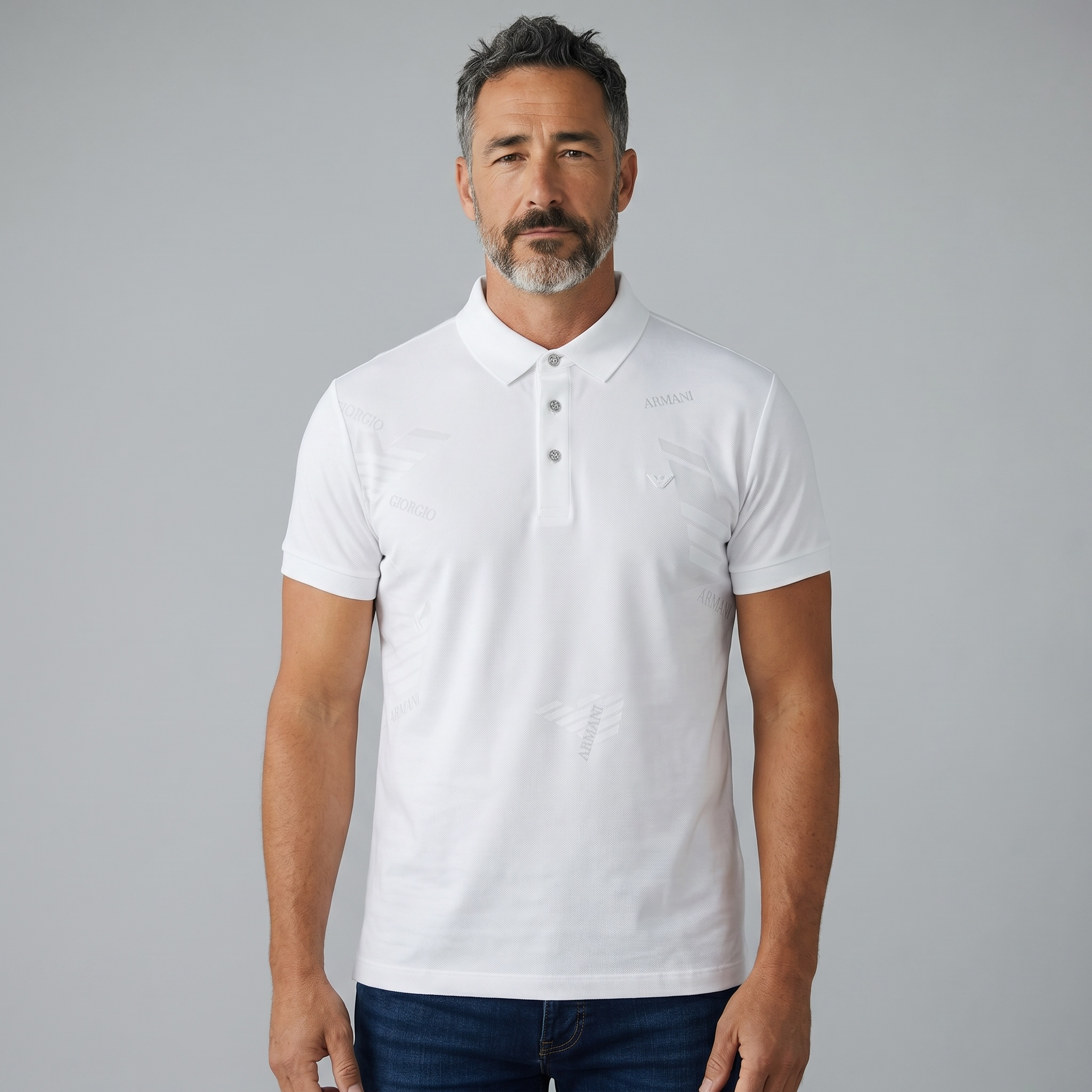 Emporio Armani White Pattern Polo 🤍✨ Signature Print Design