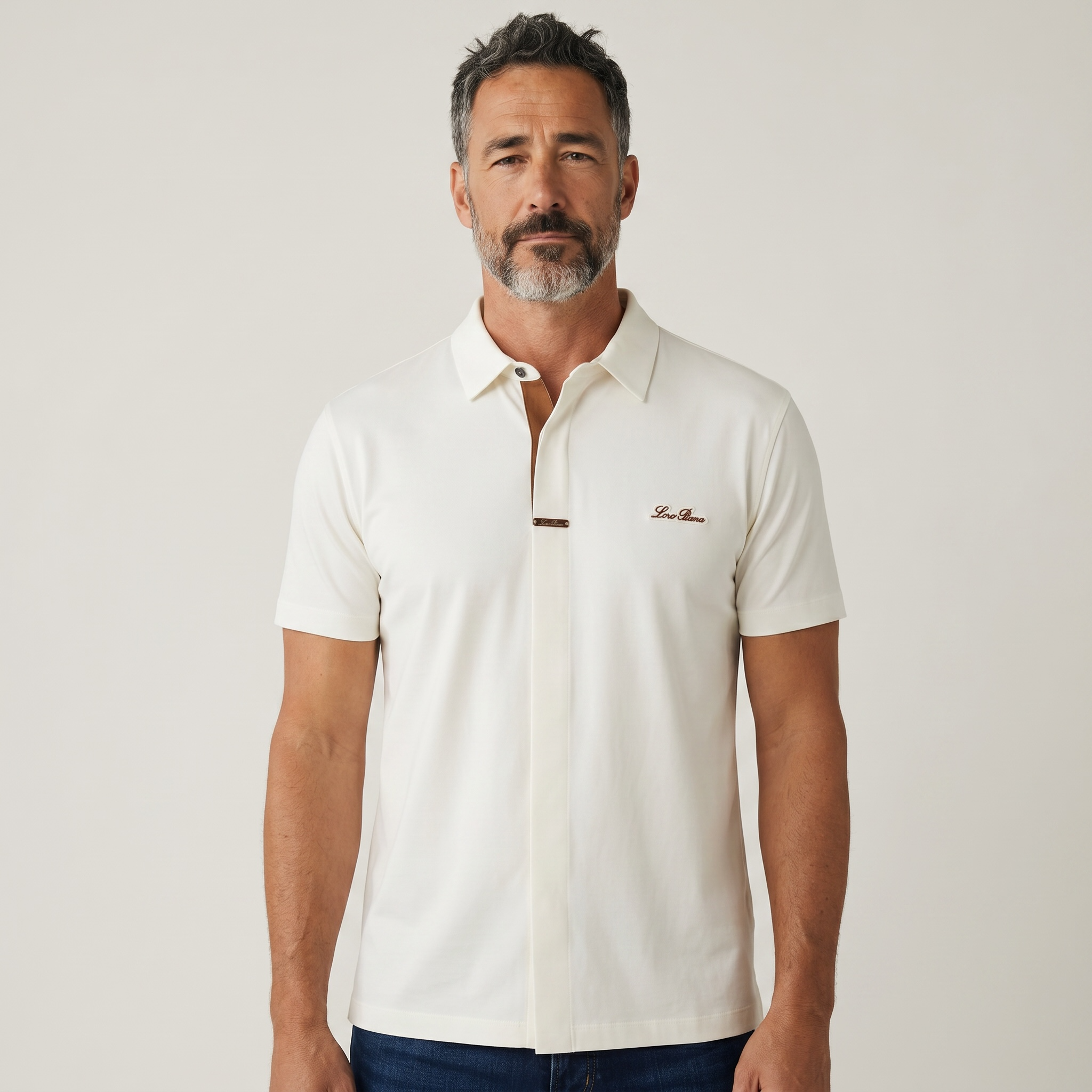 Loro Piana White Minimal Polo Shirt 🤍✨ Premium Metal Detail Fit