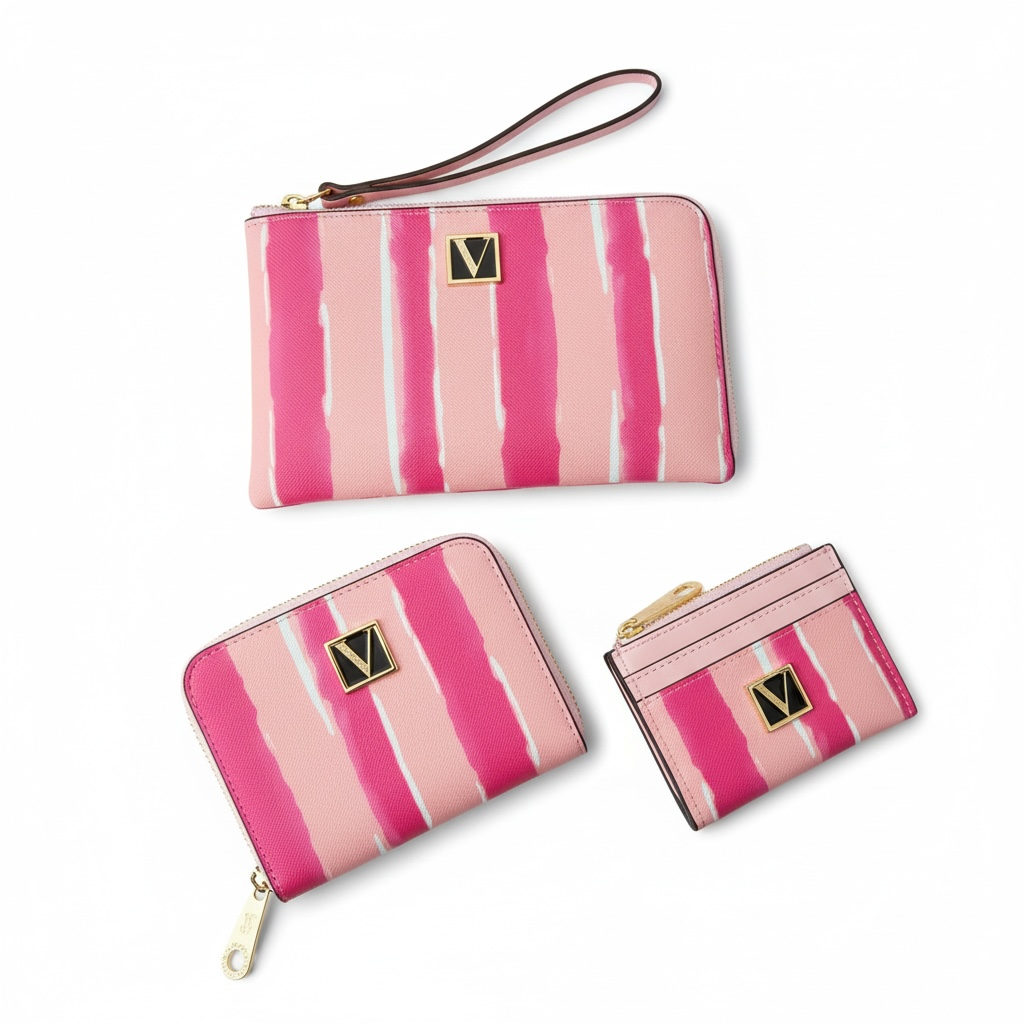 💖 Victoria’s Secret Pink Stripe Wallet & Card Holder Set ✨