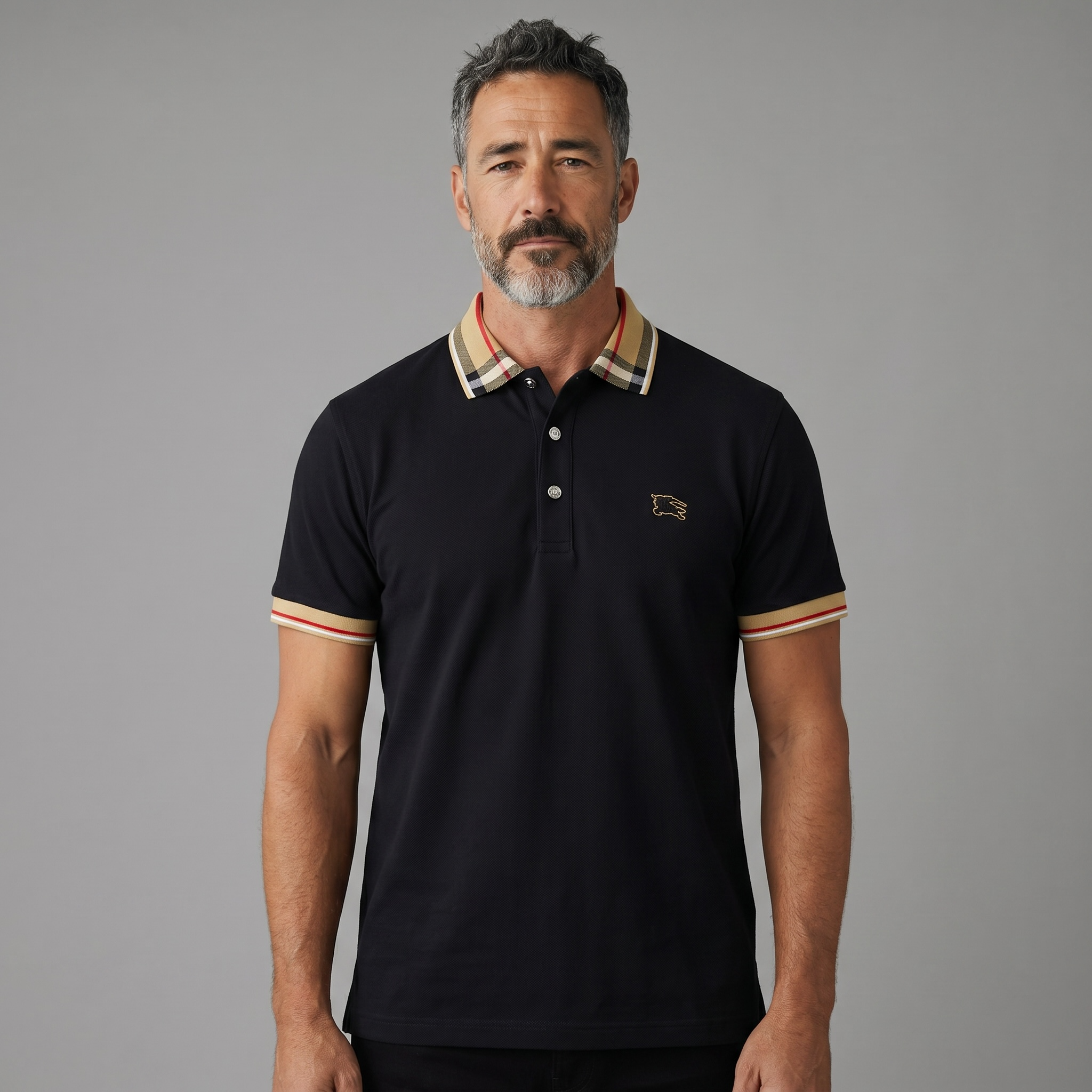 Burberry Black Polo Shirt 🖤✨ Iconic Check Collar Edition