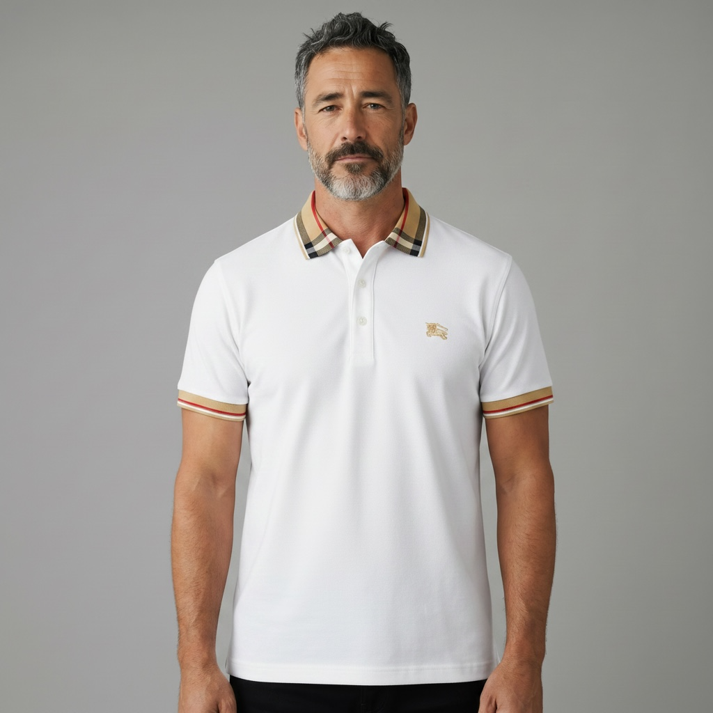 Burberry White Polo Shirt 🤍✨ Classic Check Collar Edition