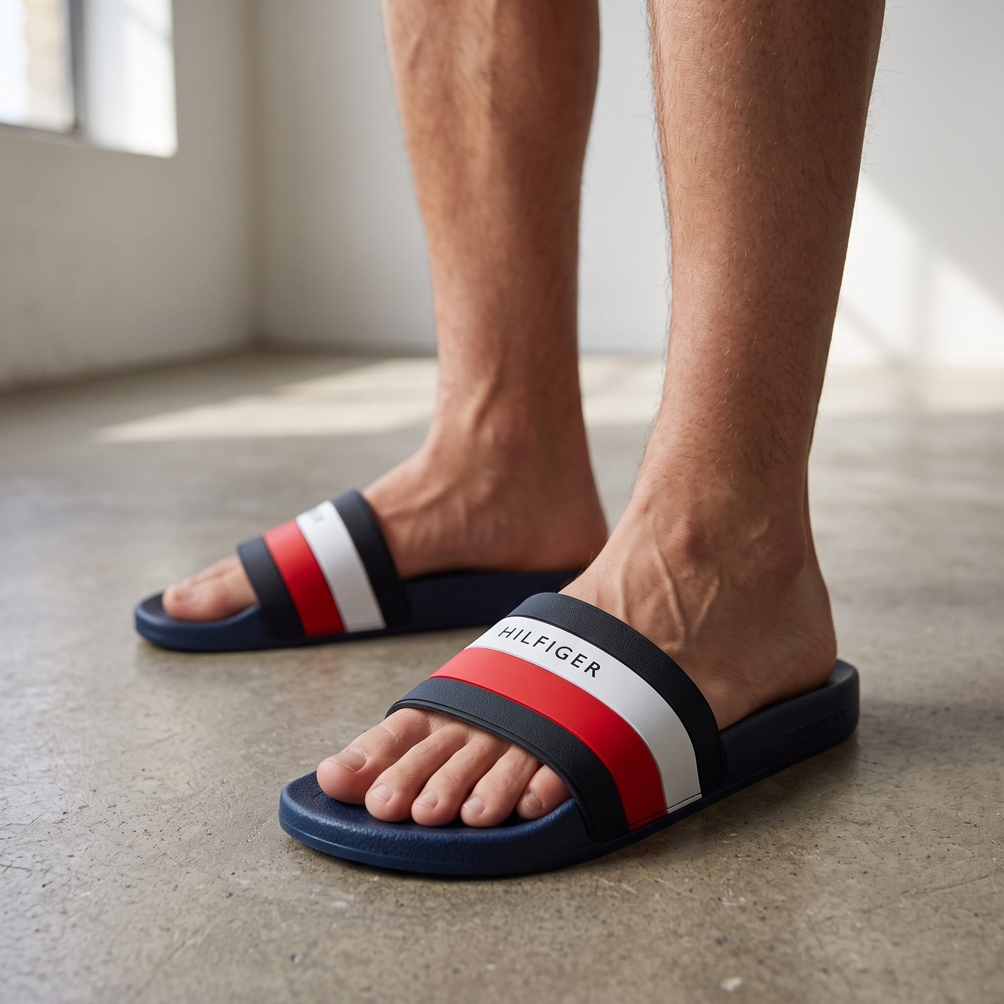 🔵🔴 Tommy Hilfiger Navy Slides – Classic Logo Comfort 👟