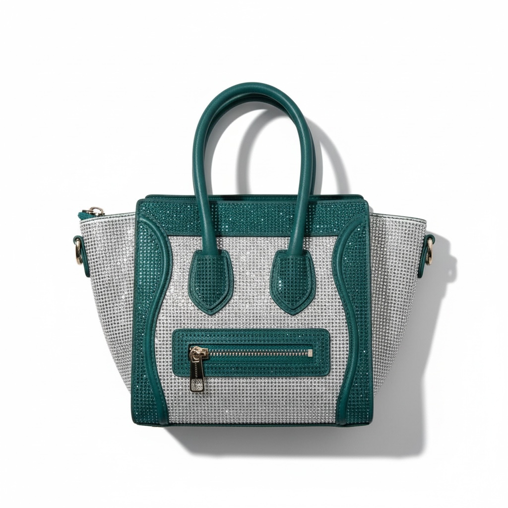 ✨ Céline Nano Luggage Crystal Mini Tote – Green & Silver Edition ✨