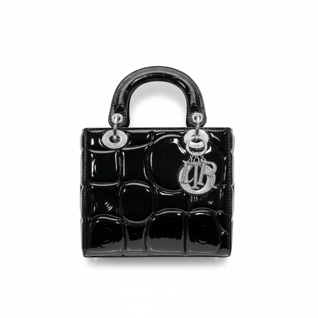 Dior Black Patent Lady Bag – Glossy Cannage Luxe with Crystal Charms 🖤✨