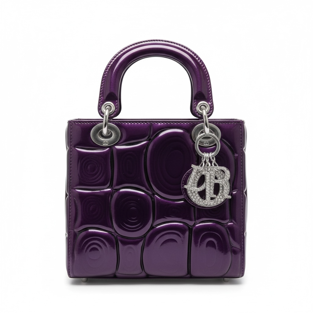 Dior Purple Patent Lady Bag – Glossy Cannage Luxe with Crystal Charms 💜✨