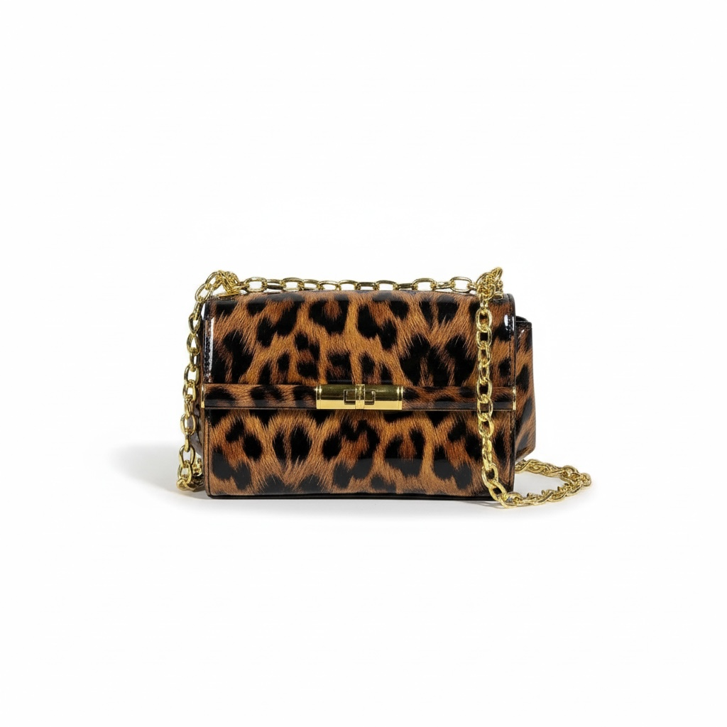 Dolce & Gabbana Leopard Print Patent Chain Bag 🐆✨ | Bold Italian Glamour with Golden Touch