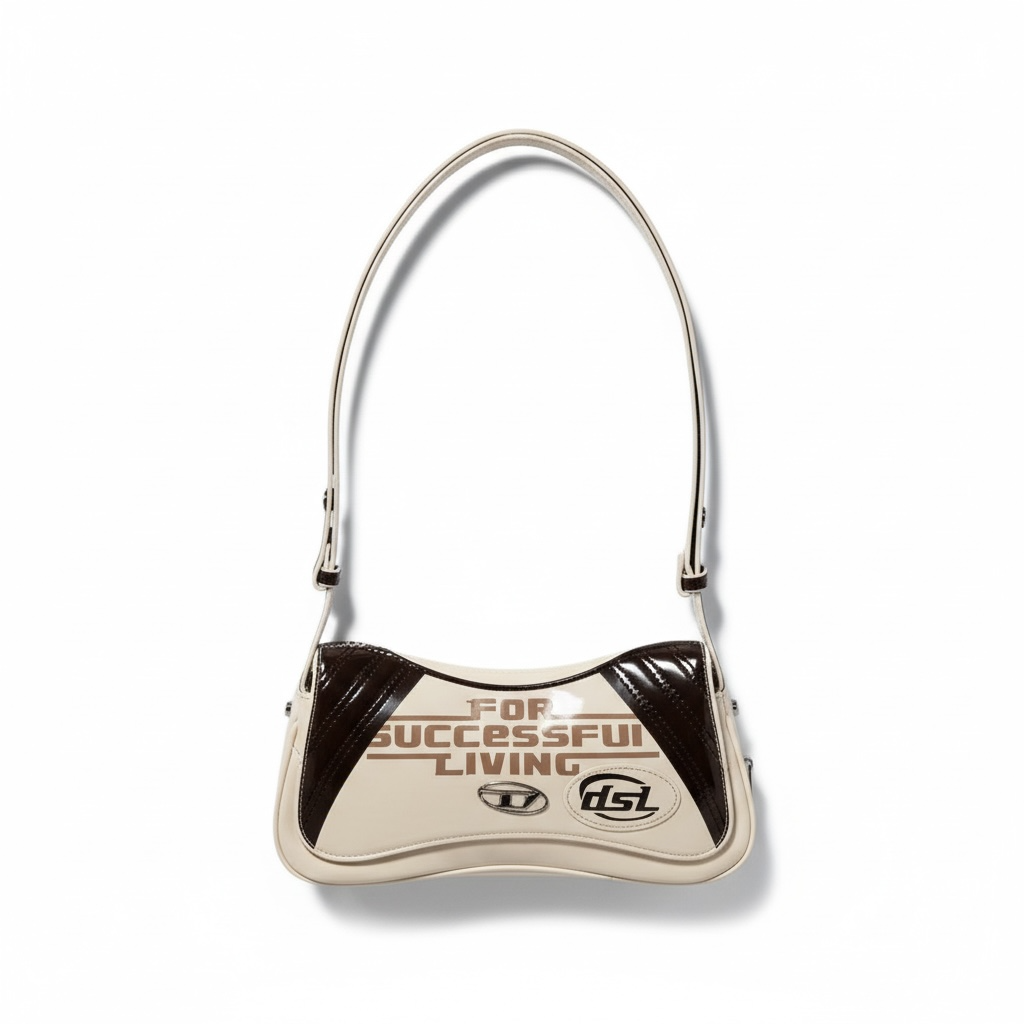 DIESEL “For Successful Living” Mini Shoulder Bag – Beige & Brown Y2K Edition ✨🔥