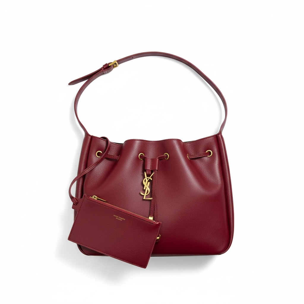 YSL Burgundy Leather Shoulder Bag – Classic Drawstring Luxury Elegance 🍷✨