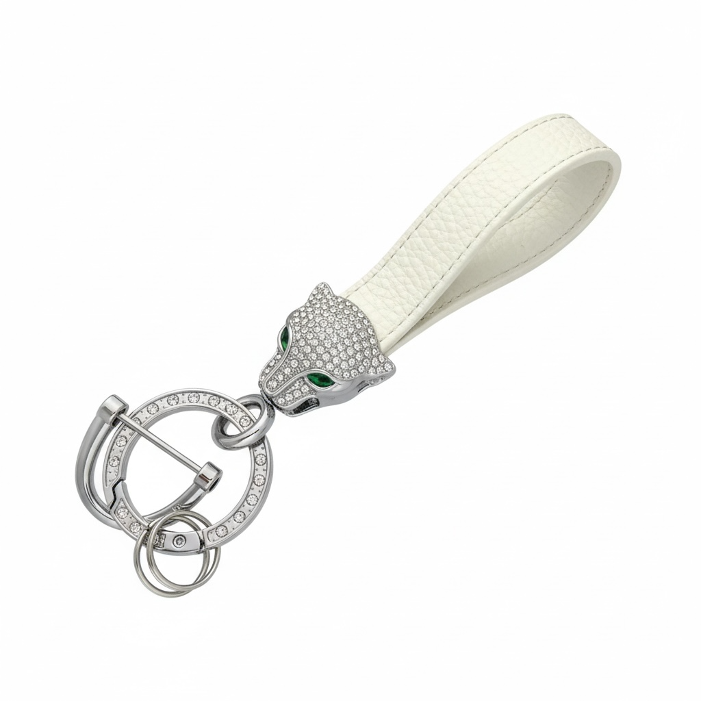 Gucci Panther Crystal Keychain – Silver 🐆🔑✨