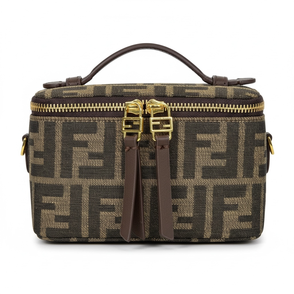 FENDI Zucca Vanity Box Bag 🟤✨ | FF Monogram Canvas & Gold Hardware