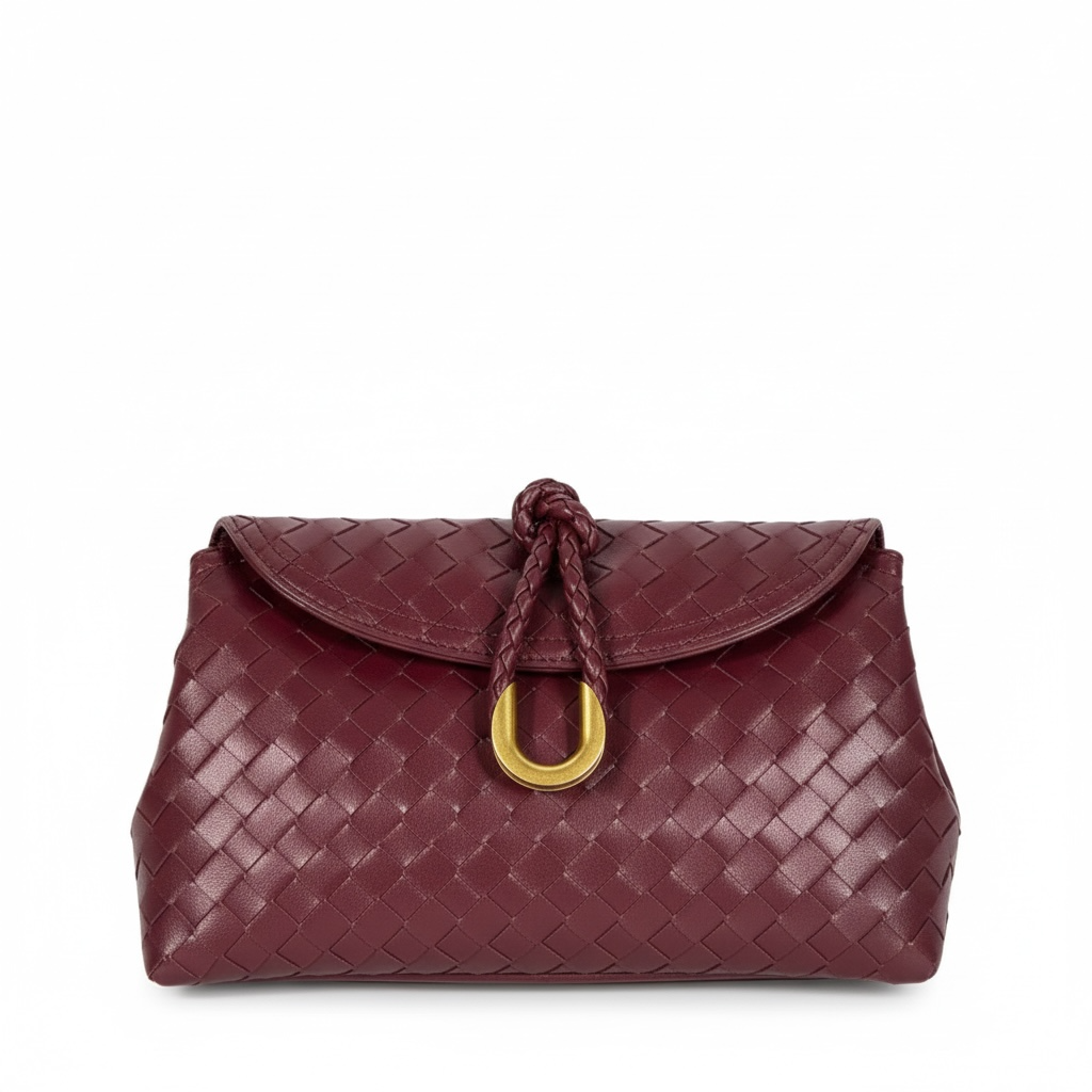 Bottega Veneta Mini Woven Knot Flap Bag – Burgundy (Premium Leather) 🍷✨