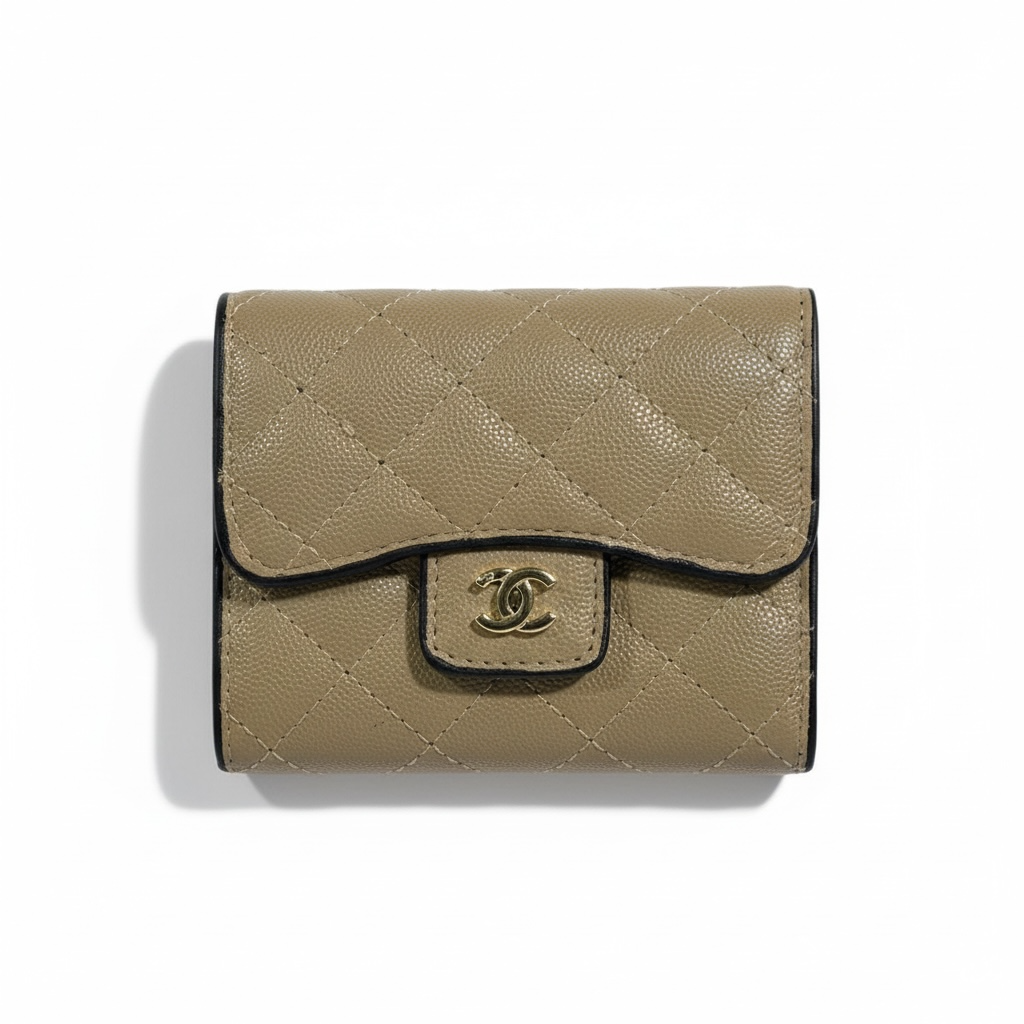 🤎 Chanel Quilted Beige Caviar Leather Wallet – Timeless Elegance