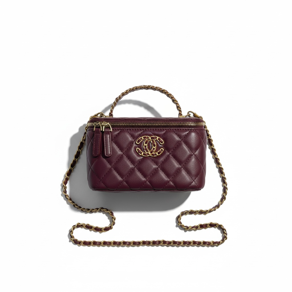 Chanel Burgundy Quilted Vanity Bag 💜 | Classic CC Gold Chain Handbag