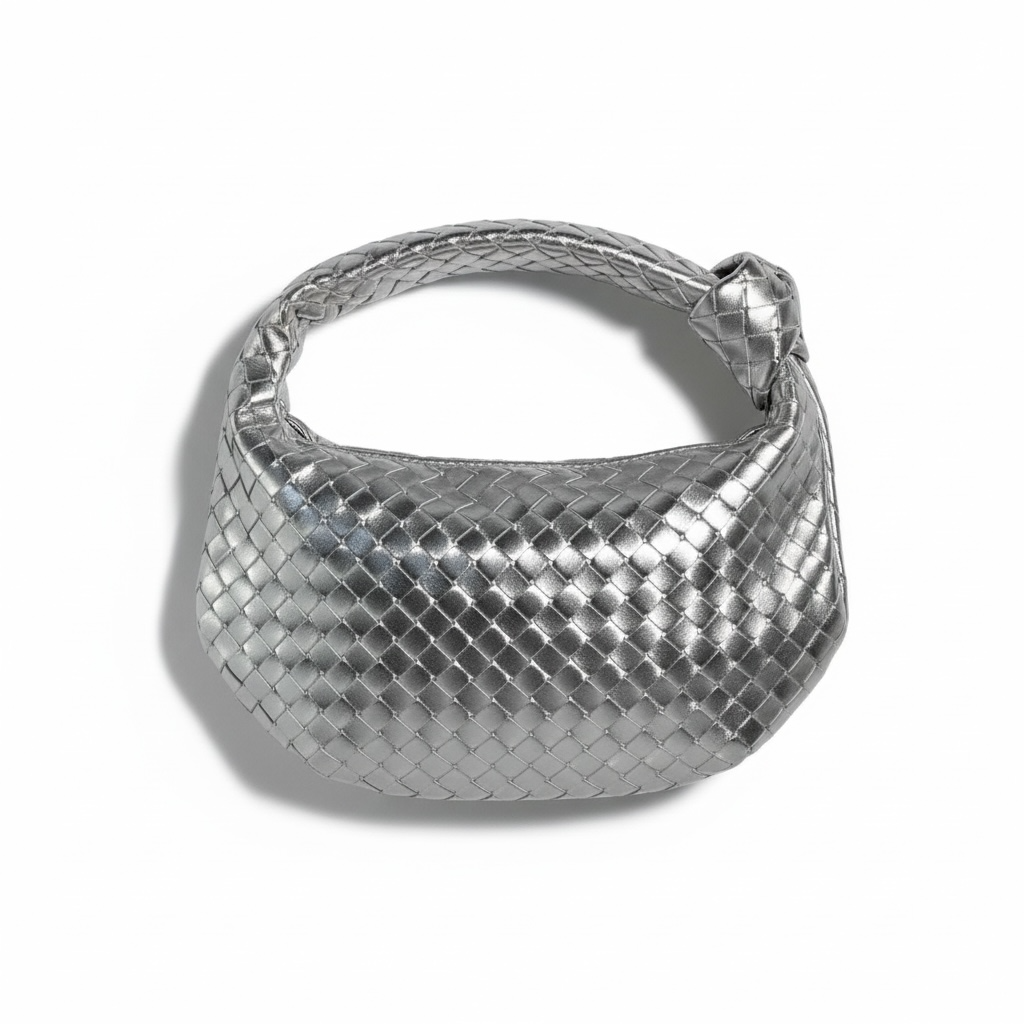⚫ BOTTEGA VENETA-INSPIRED Metallic Intrecciato Hobo Bag — Silver Edition ⚫