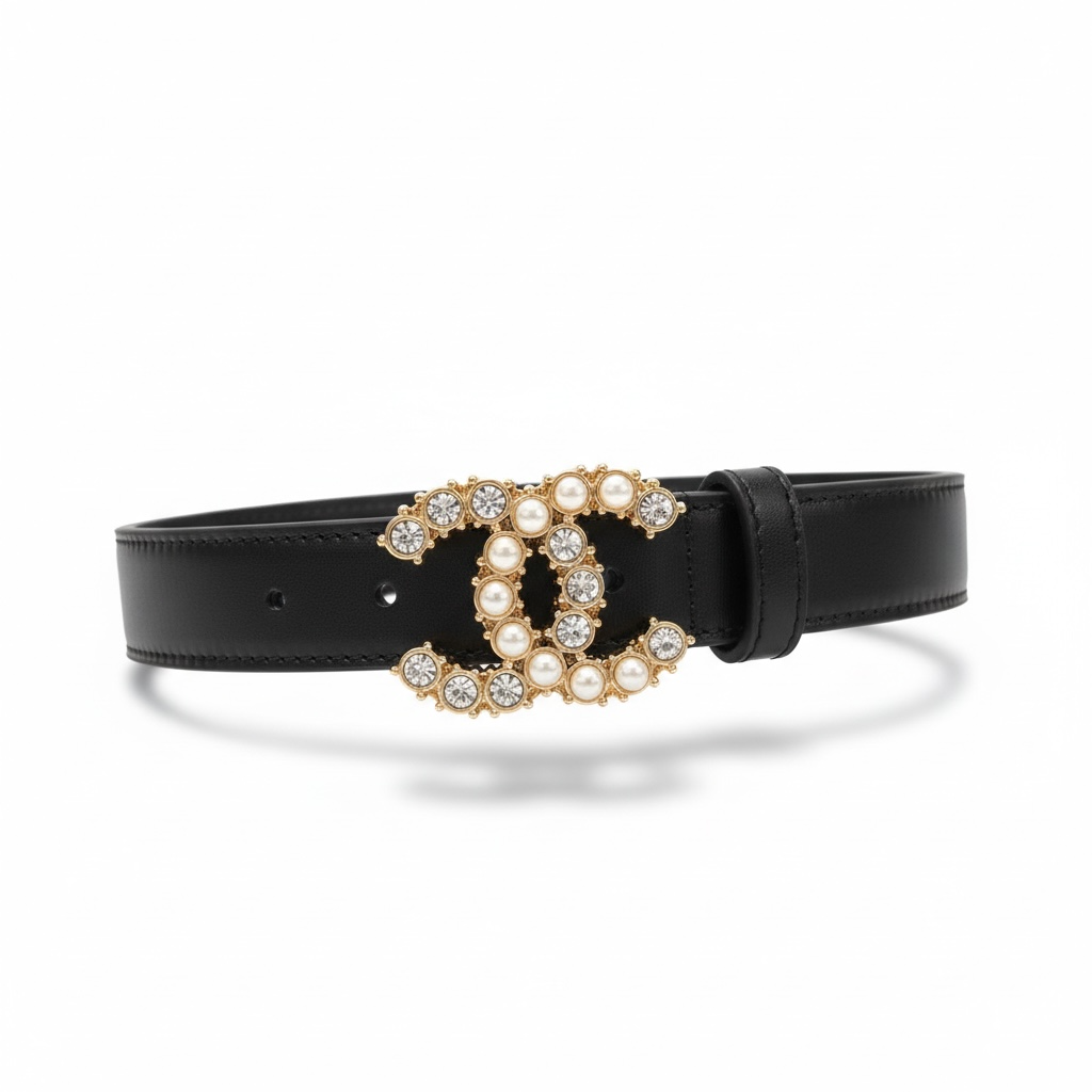 Chanel CC Pearl & Crystal Double Buckle Belt ✨🖤