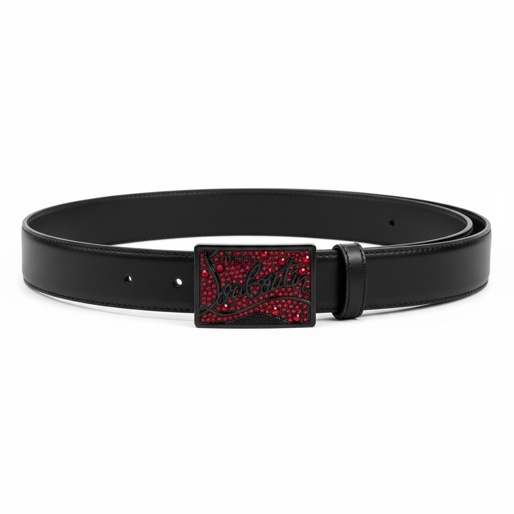 Christian Louboutin Red Crystal Logo Belt 🔴🖤 (120 cm) | Limited Luxe Edition